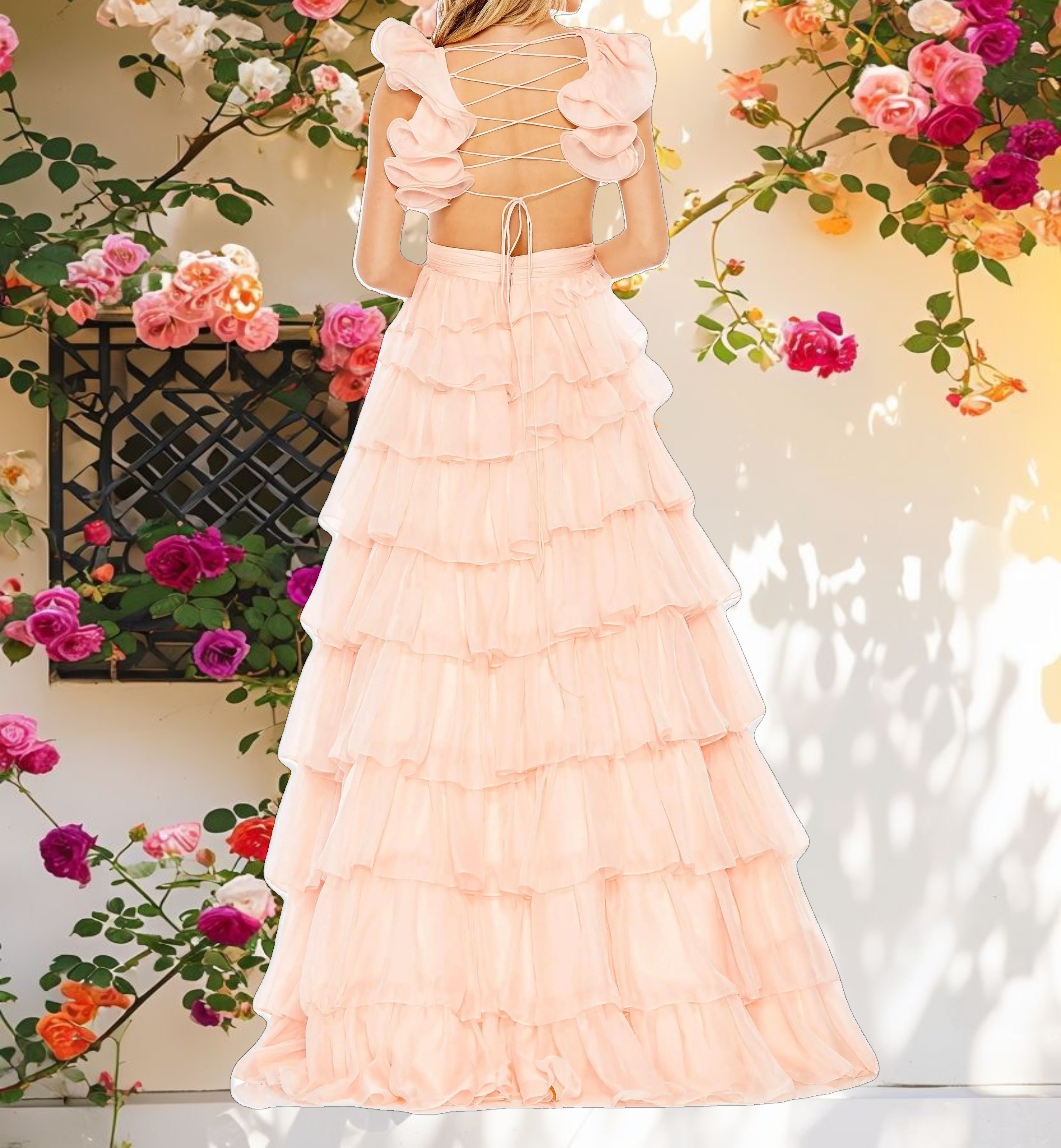 Rose Frilled Fabric Dress