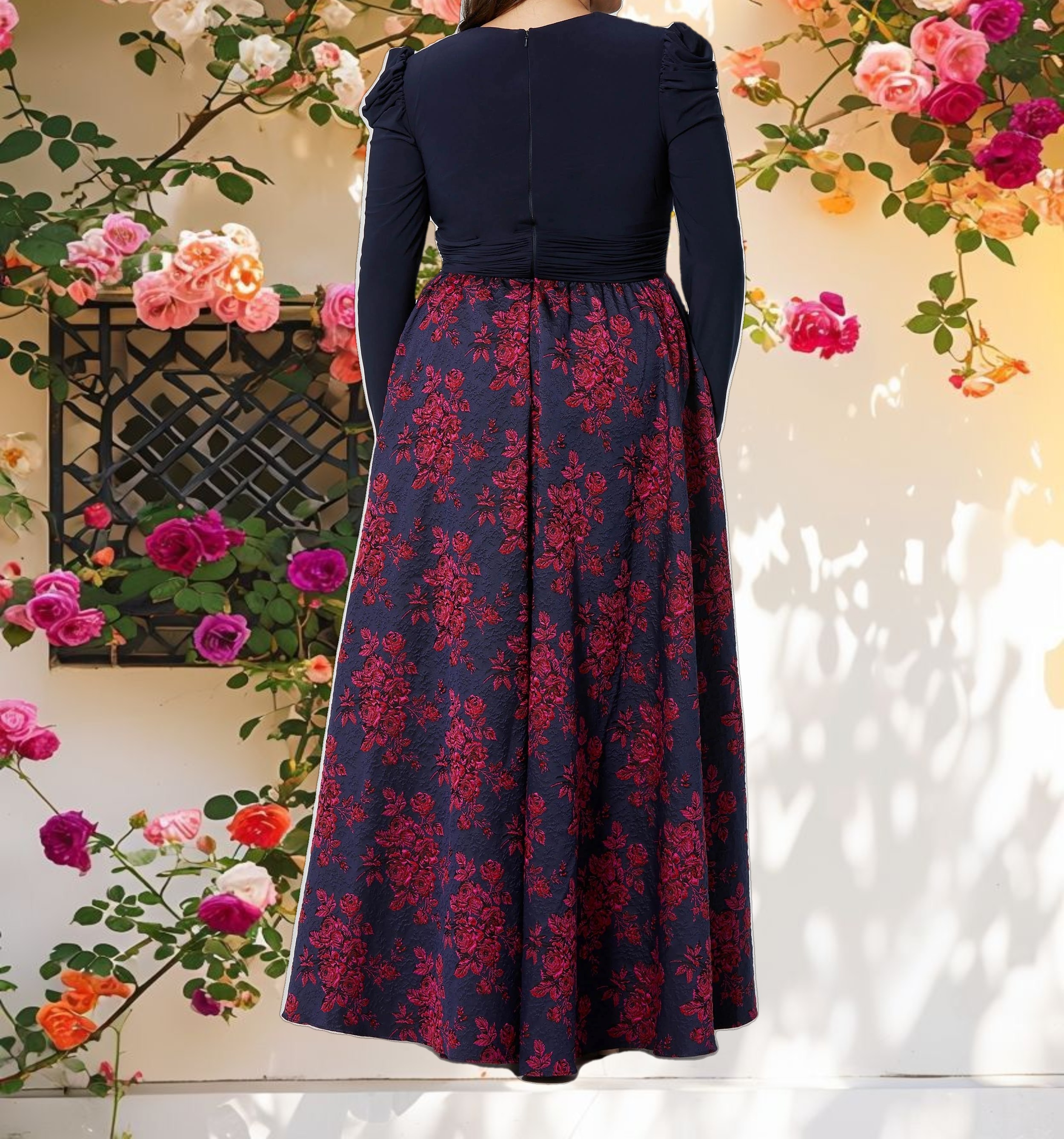 Floral Bottom Gown with Keyhole Neck