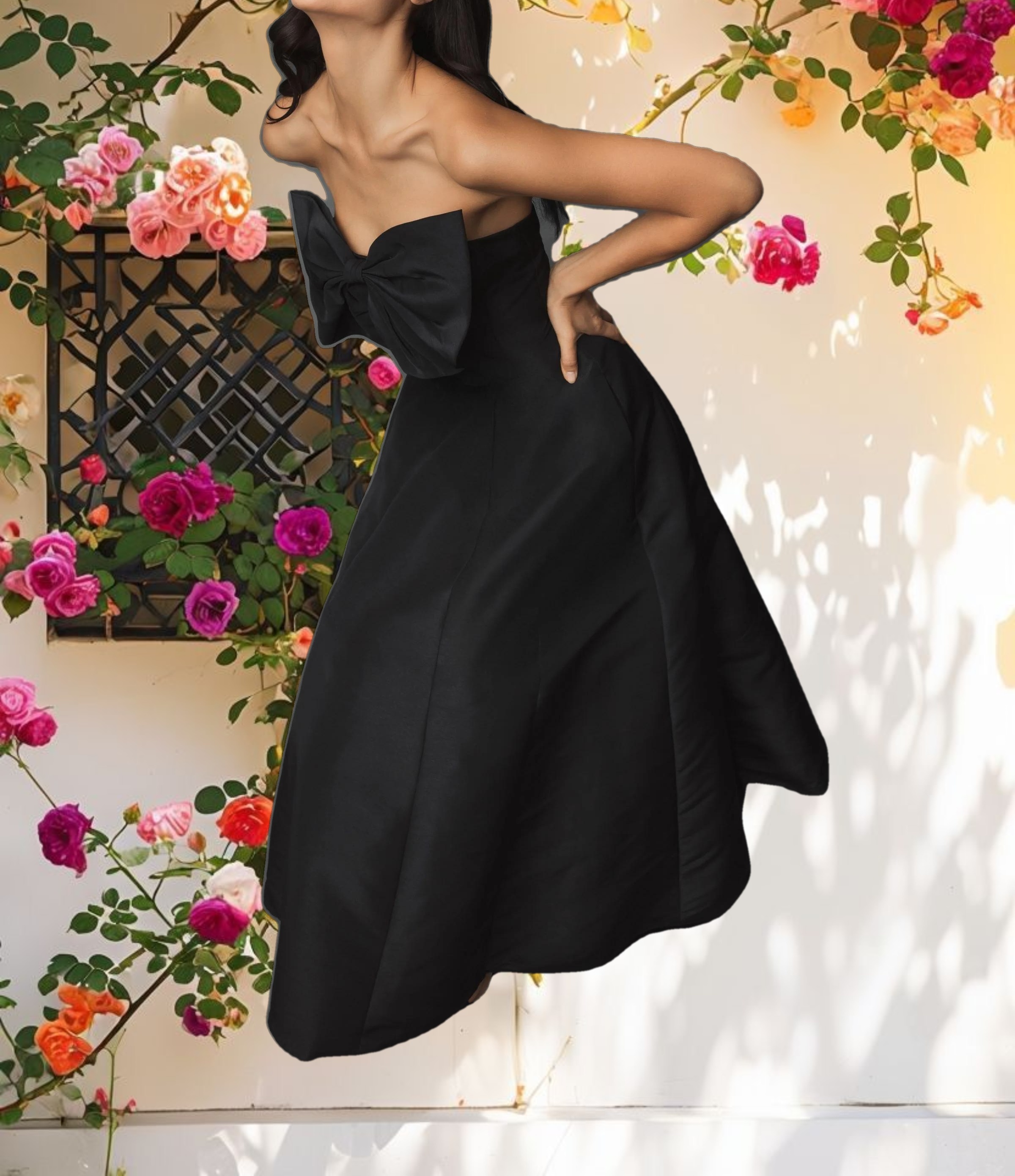 Statement Bow A Line Tea Length Dress