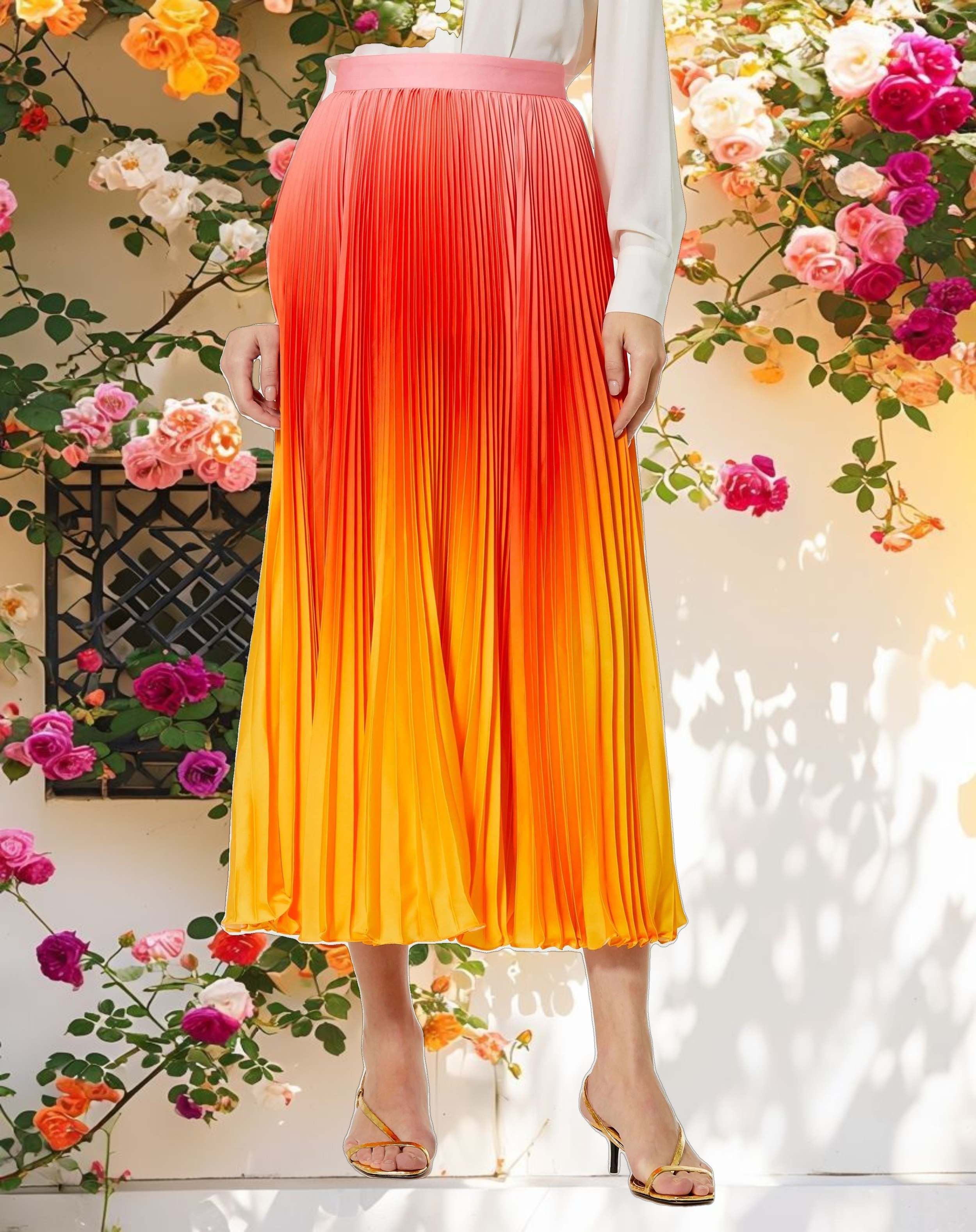 Pleated Ombre Maxi Skirt