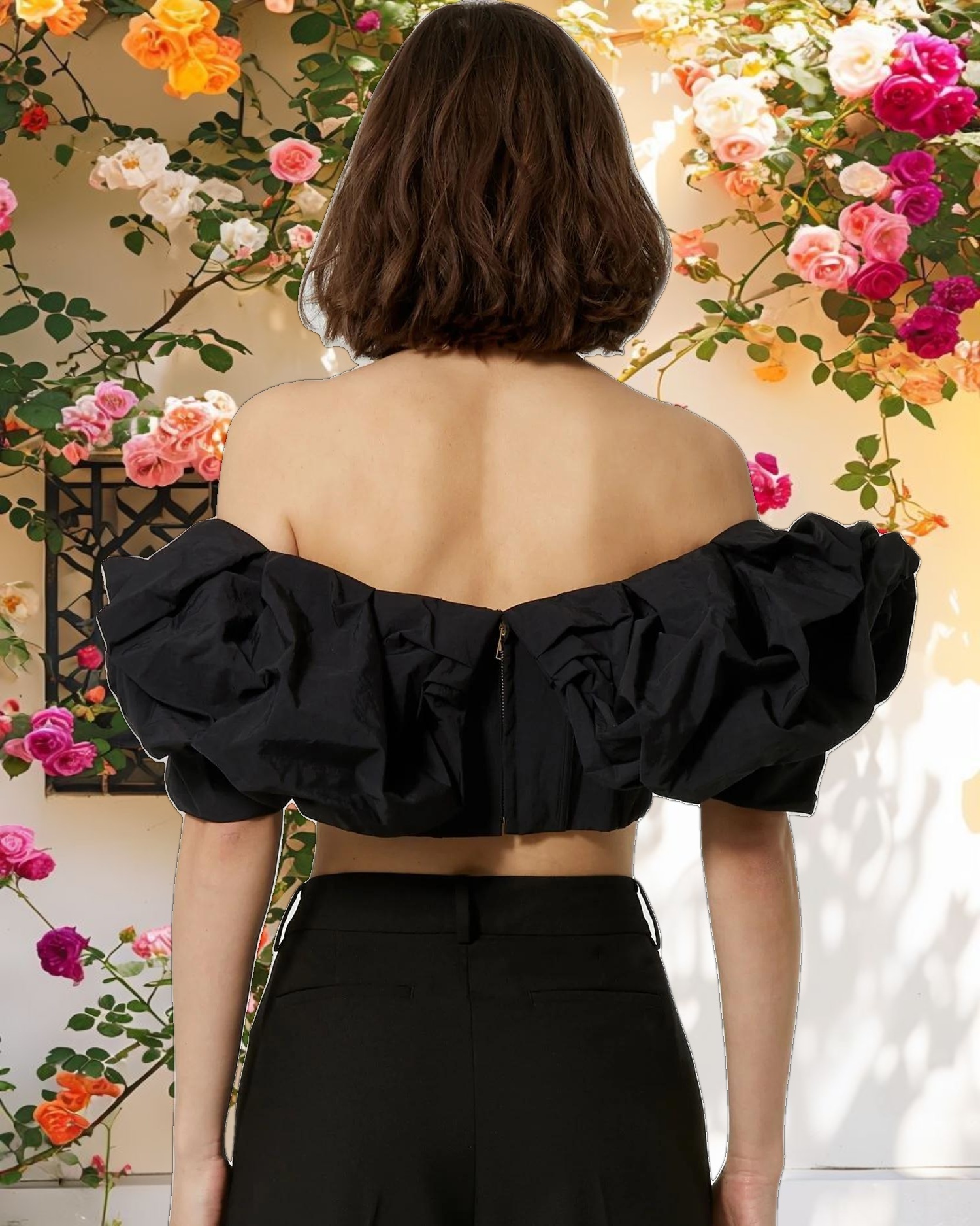 Black Ruffle Bustier Top