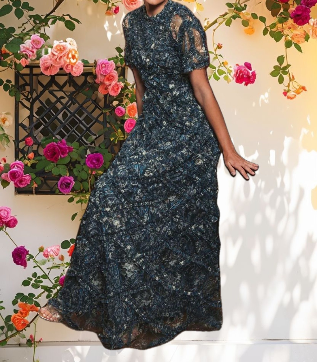 Floral Ruffle Detail Maxi Dress