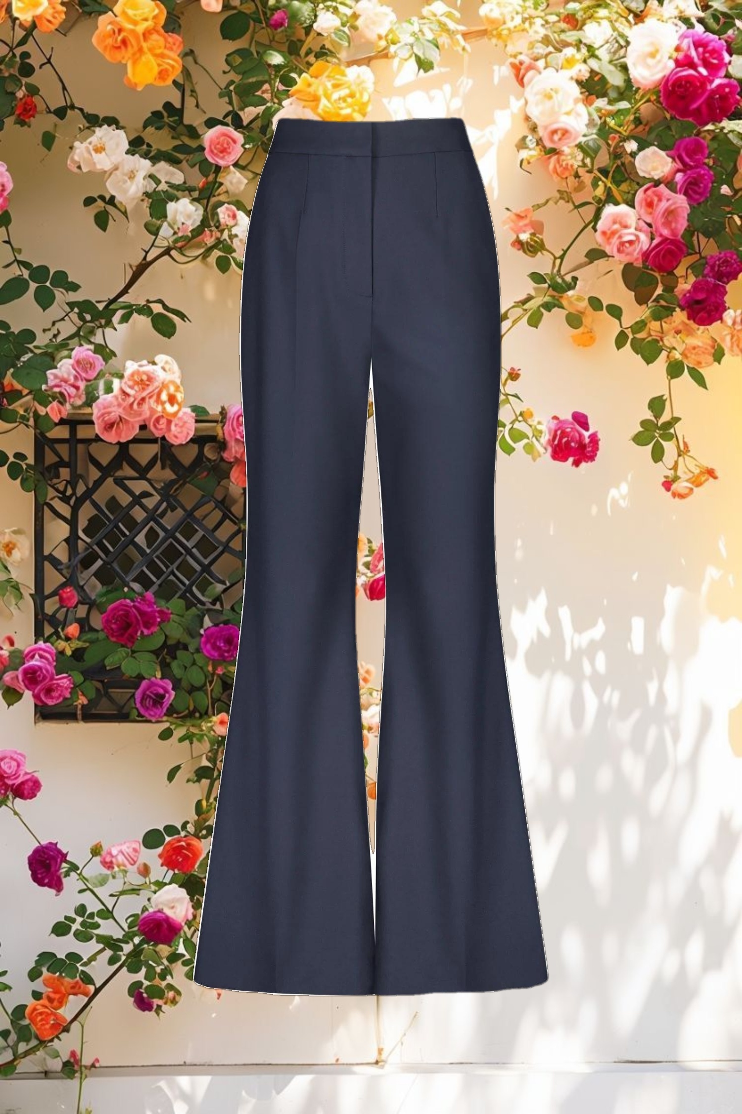 Navy Classic Crepe Flared Trouser Pant