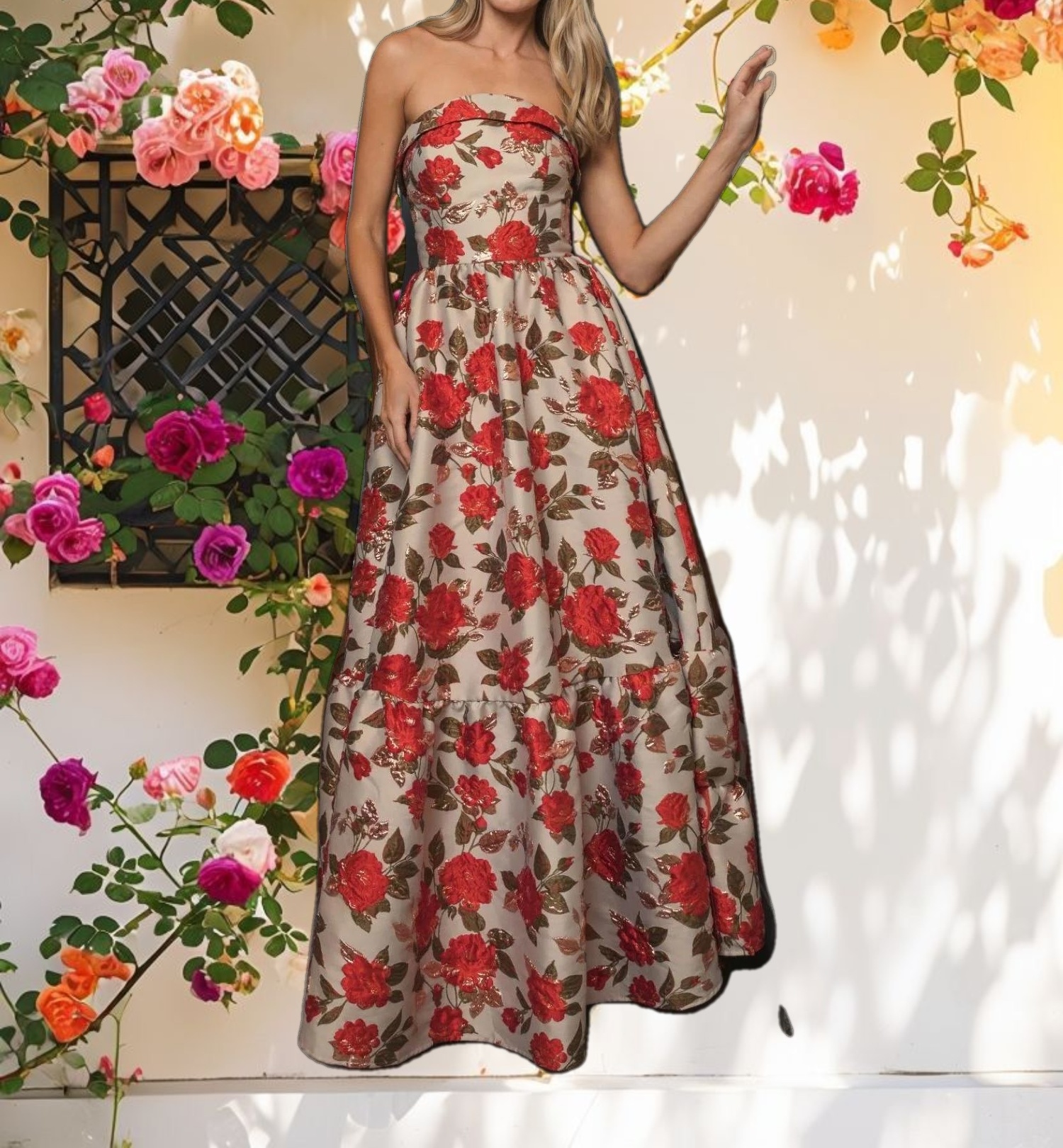 Flowy Floral Gown With Ruffle Hem
