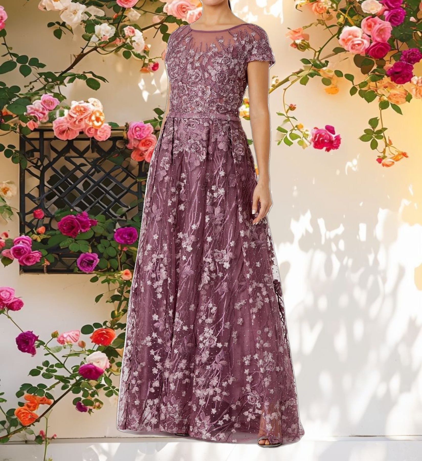 Floral Embellished A Line Gown