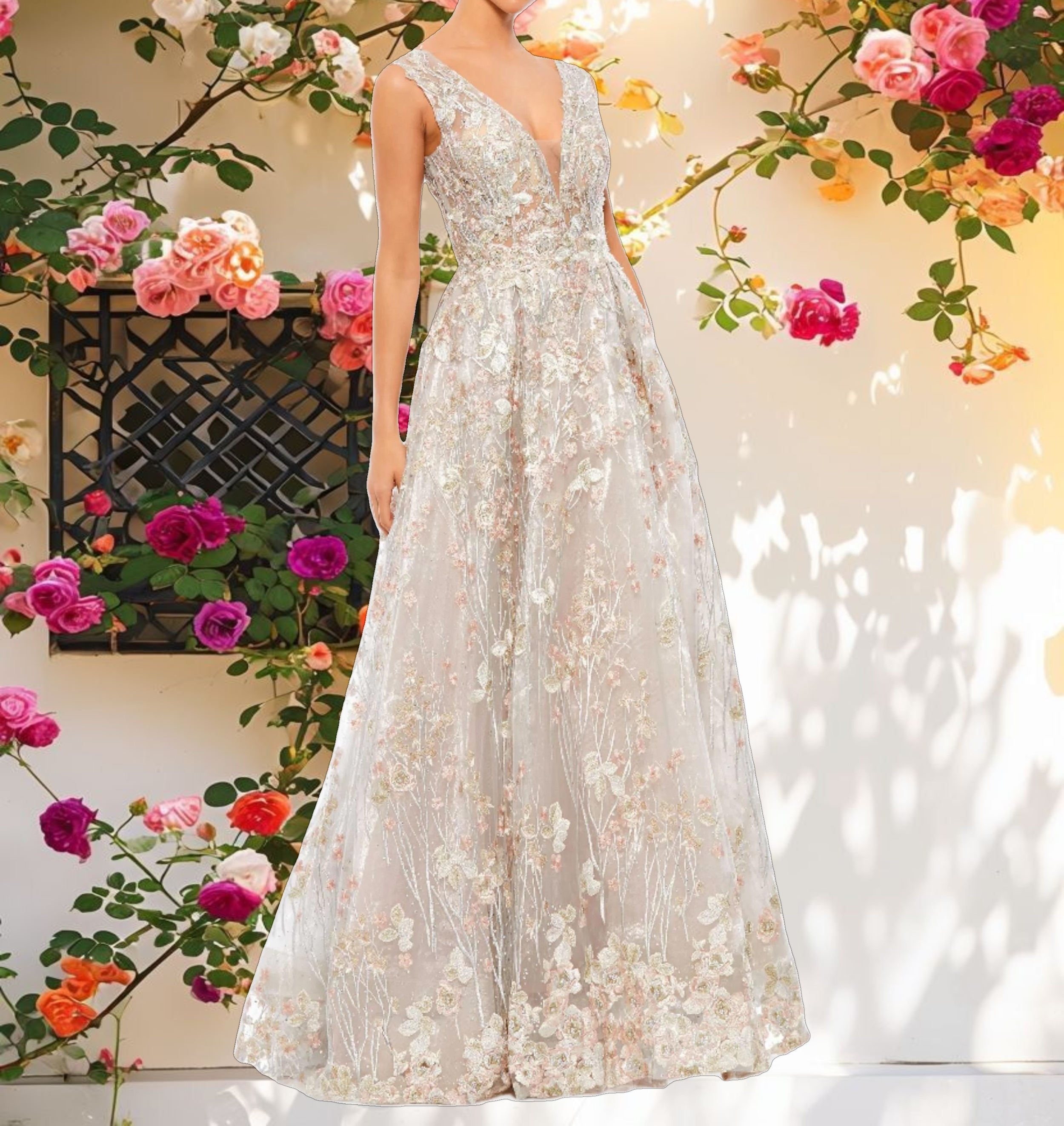 Stitched Floral Gown