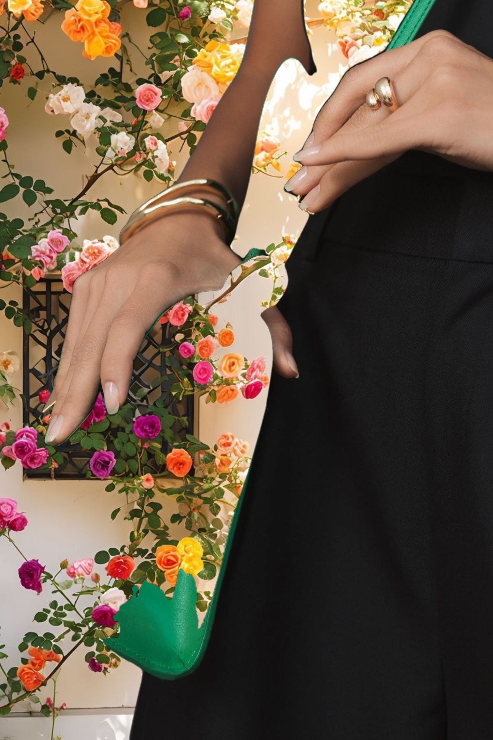 Angular Small Green Leather Handbag With Gold Hardware