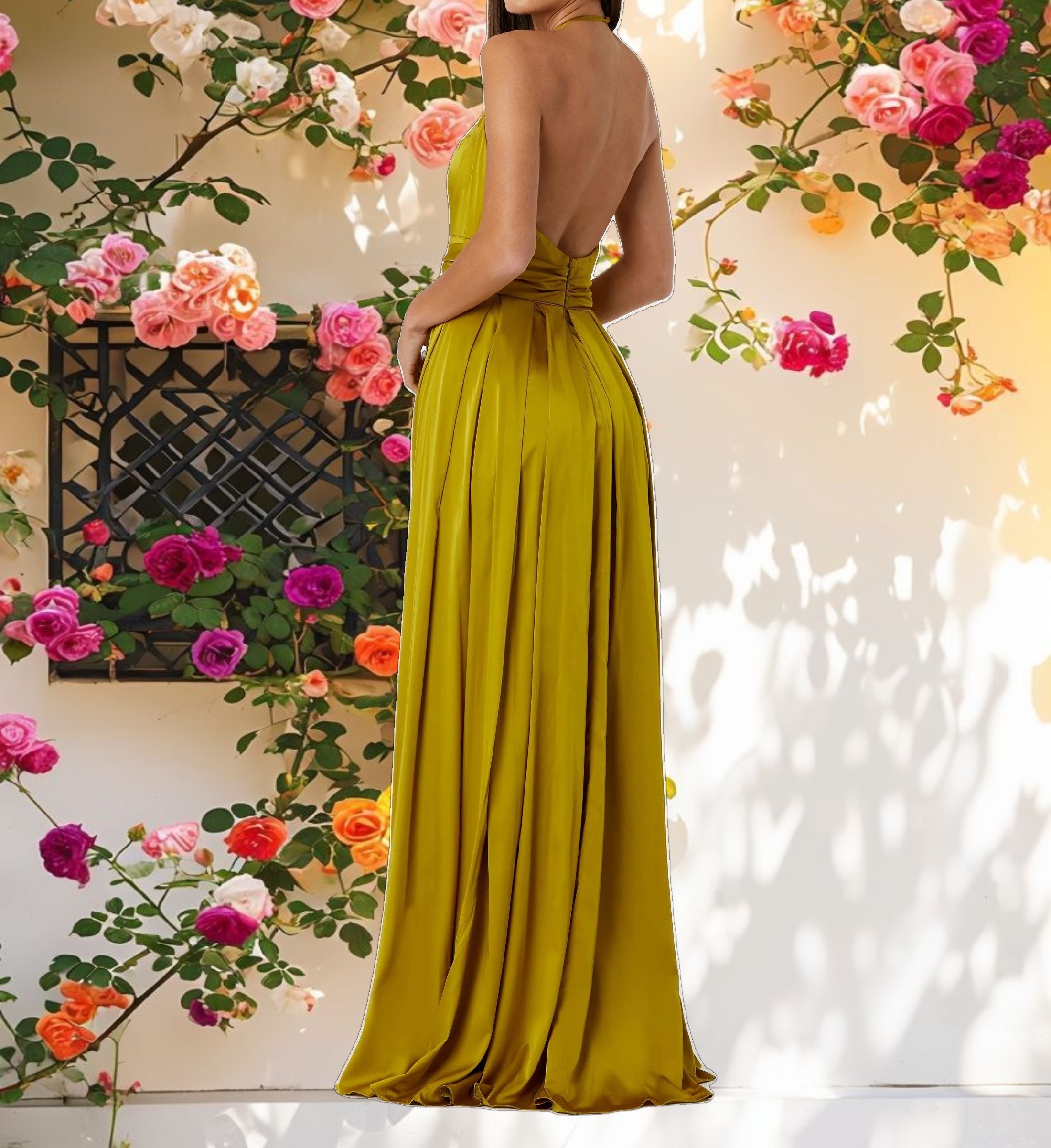 Green Halter Neck Charmeuse Gown