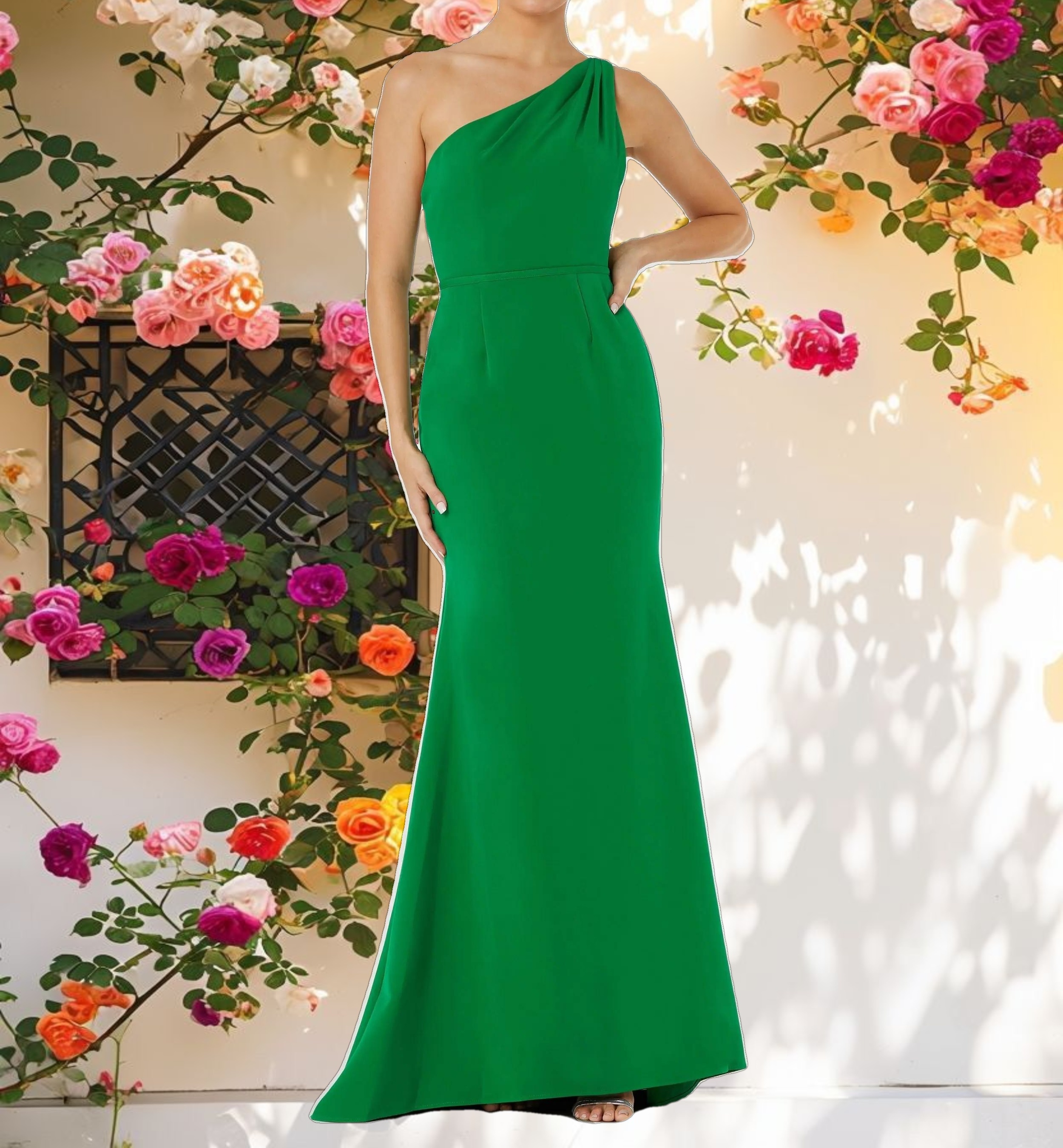 Green One Shoulder Jersey Mermaid Gown