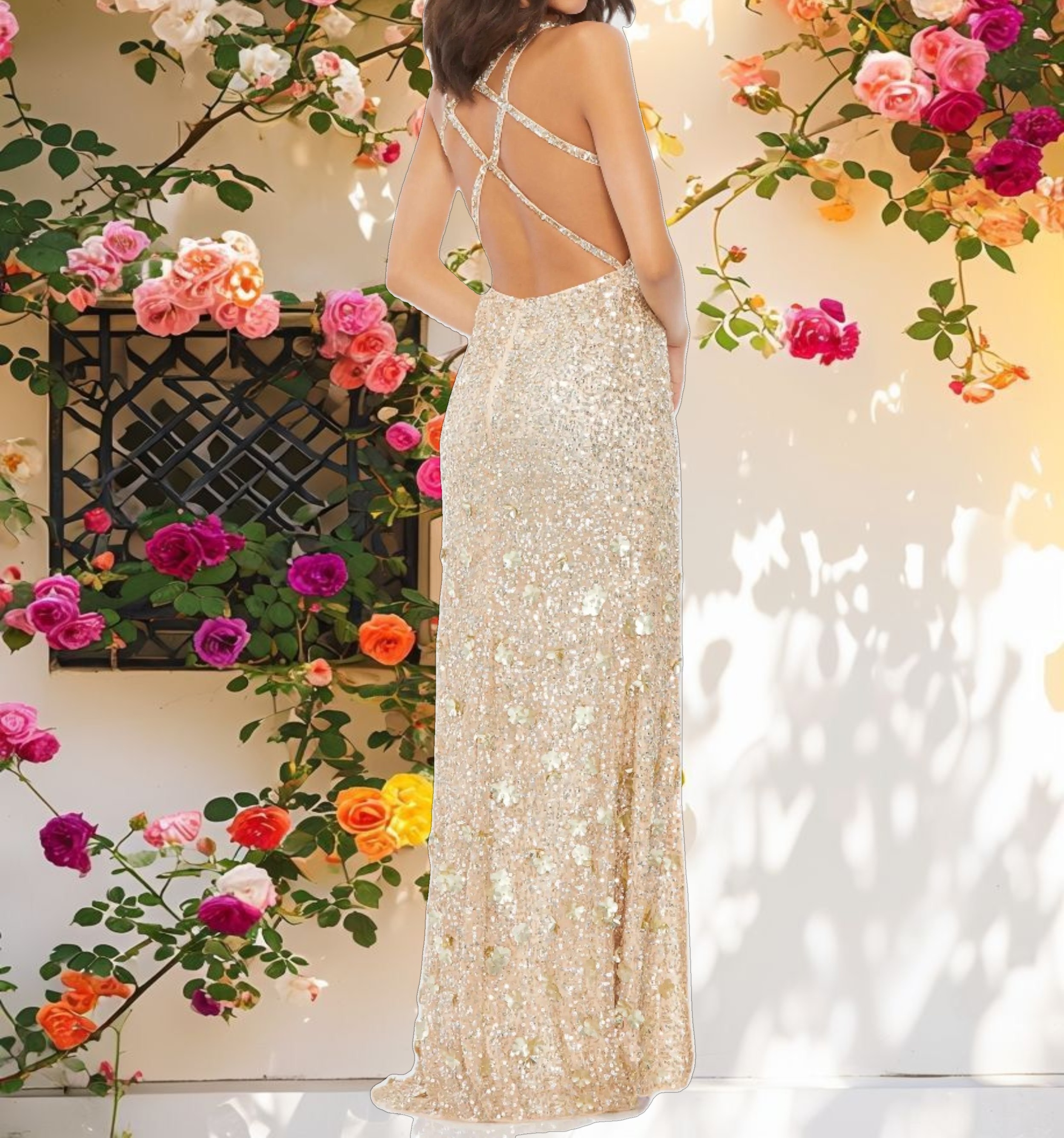 Sequined Strappy Sleeveless Gown