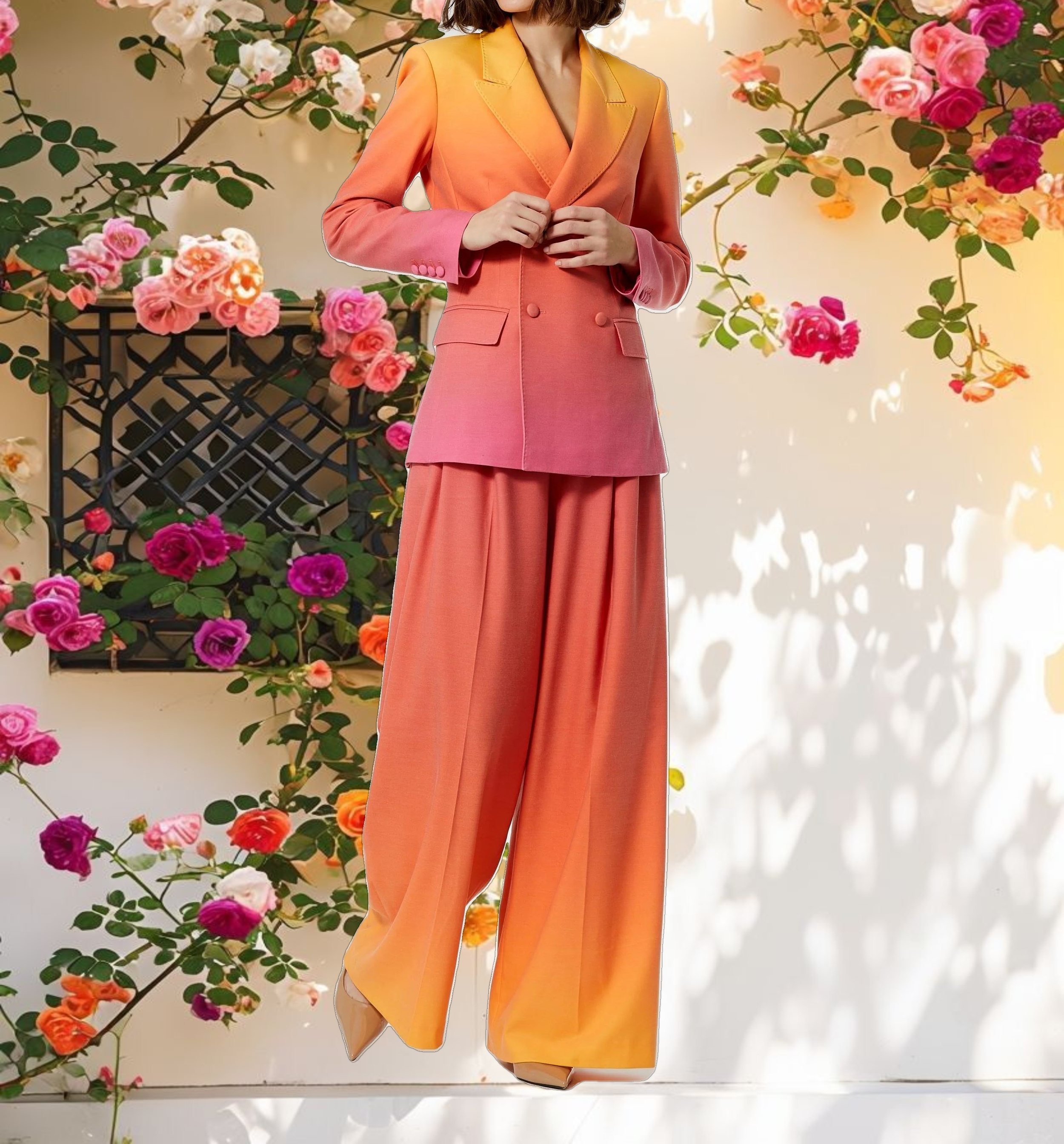 Ombre Crepe Wide Leg Trouser Pant