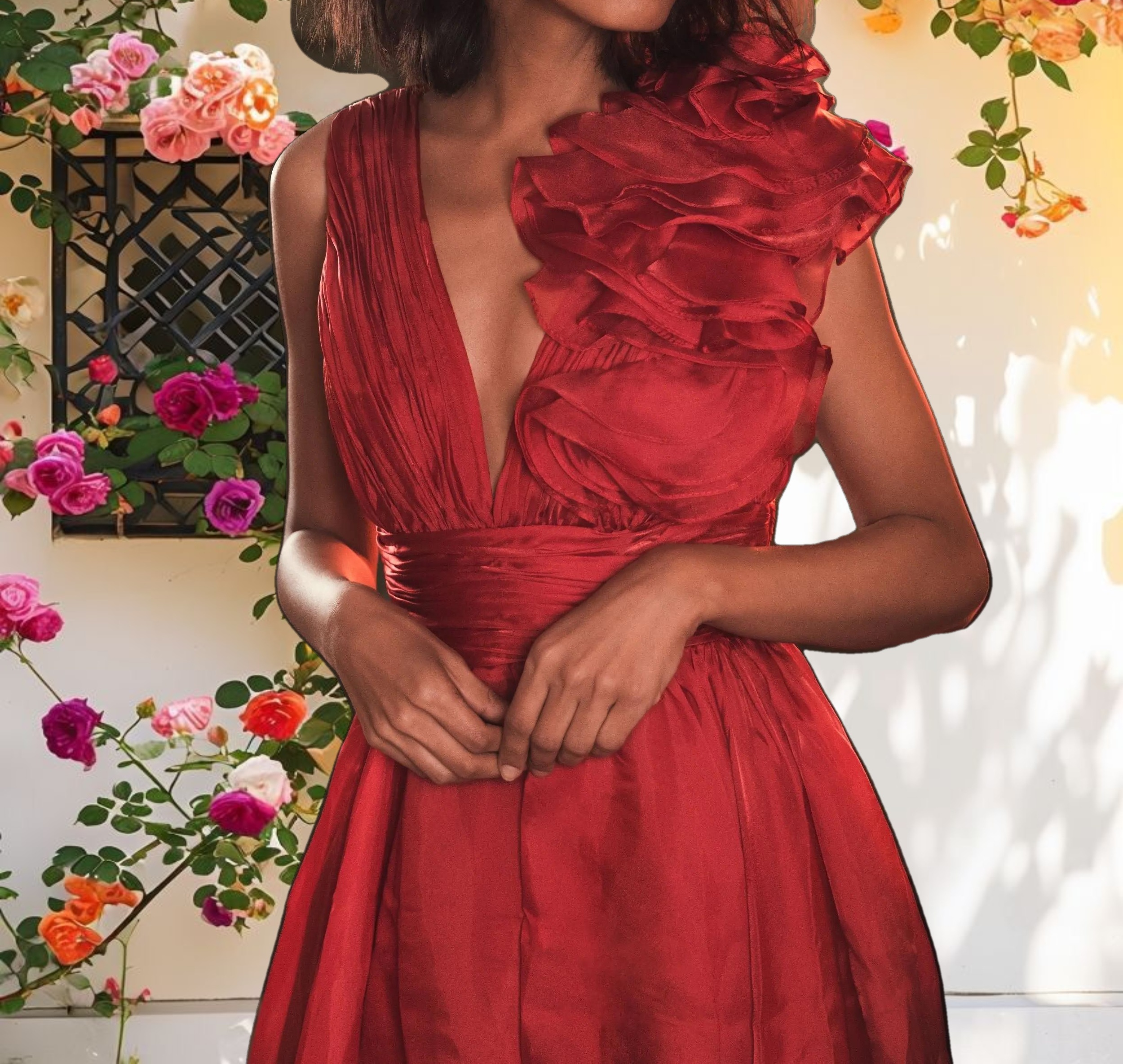 Red Sleeveless Chiffon A Line Tea Length Cocktail Dress