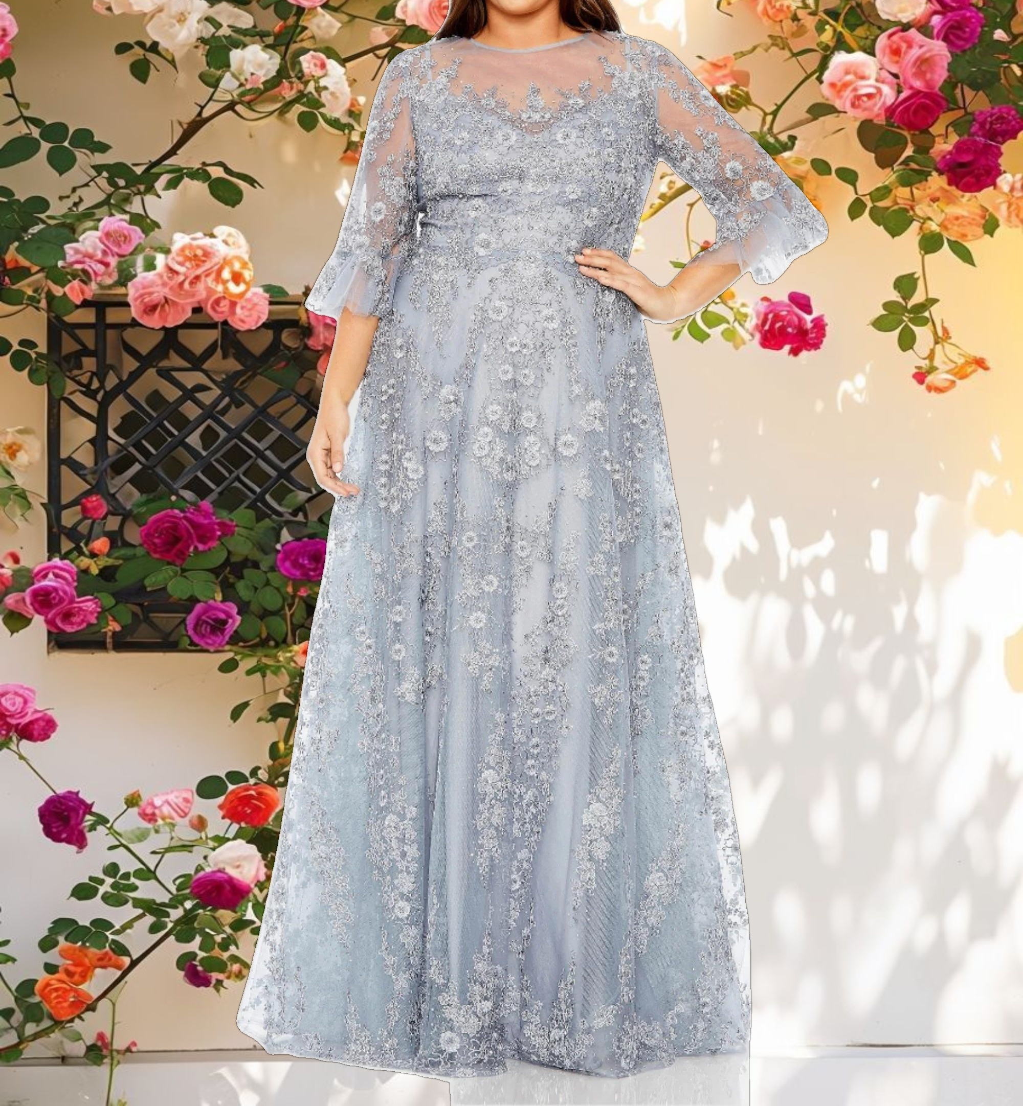 Elegant A Line Embroidered Gown