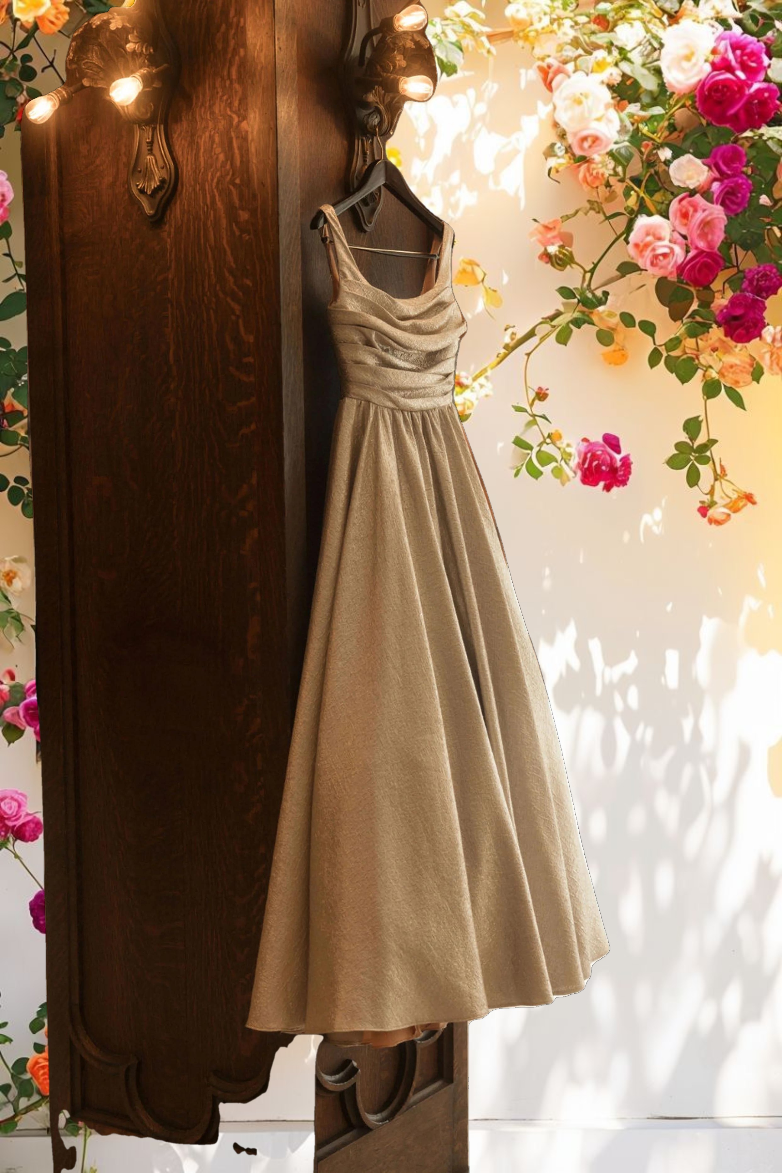 Gold Metallic Pleated Bodice Ballgown