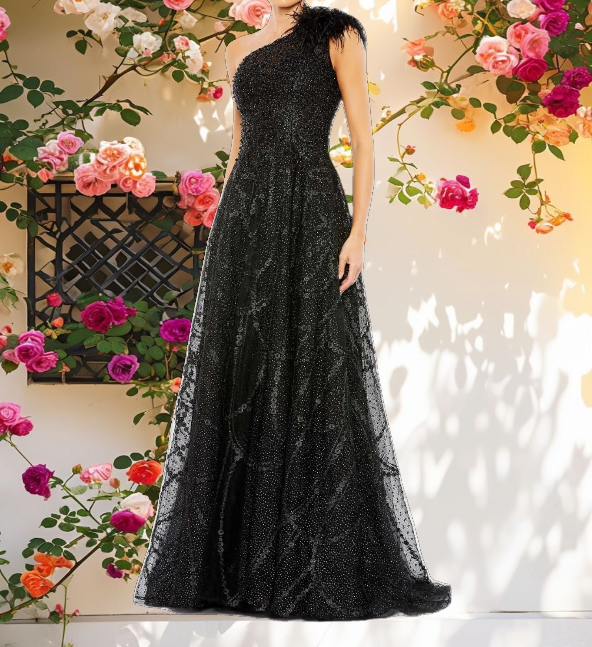 Stitched One Shoulder A Line Dress