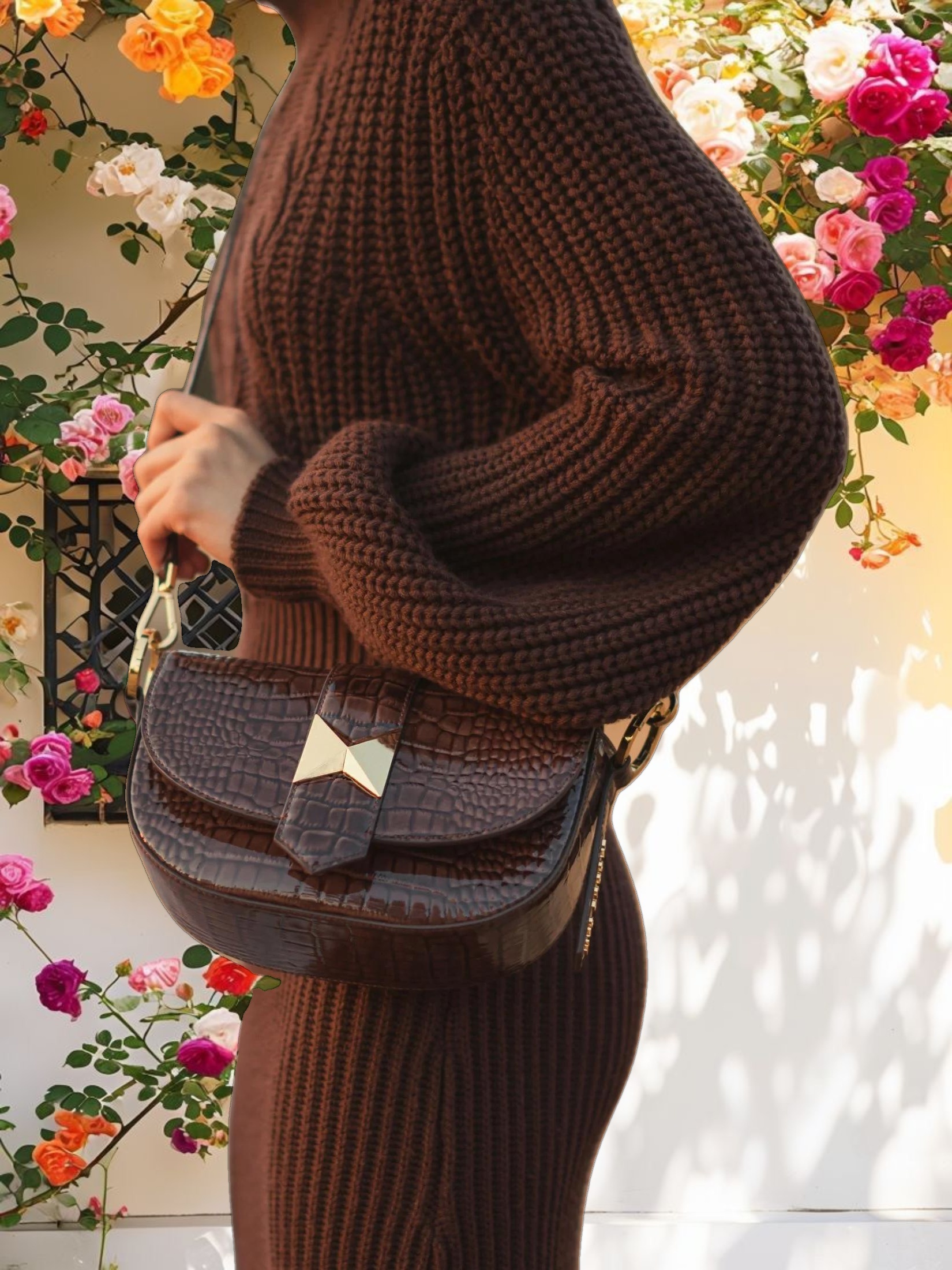 Crocodile Leather Saddle Bag With Gold Hardware