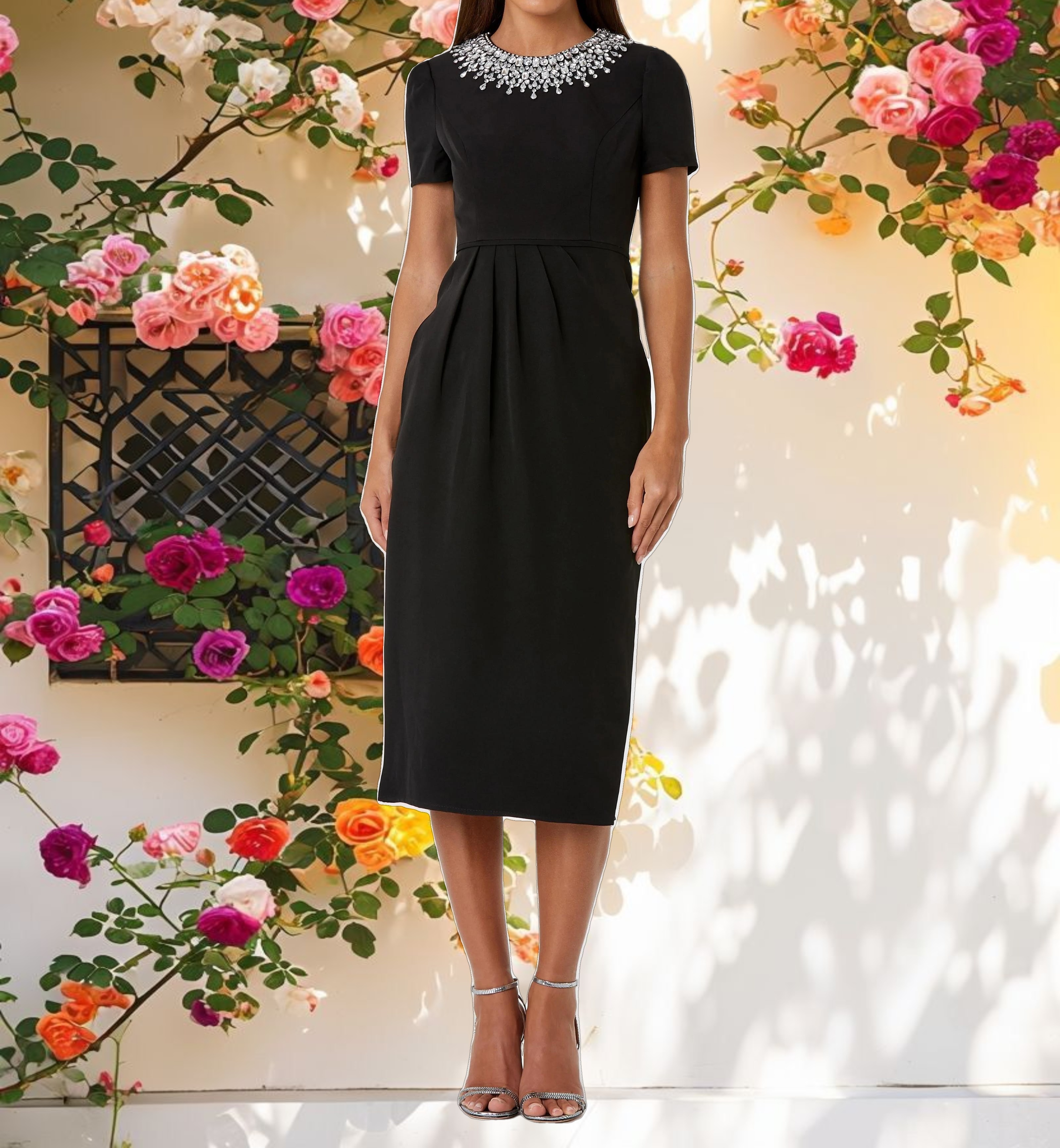 Rhinestone Neckline Dress