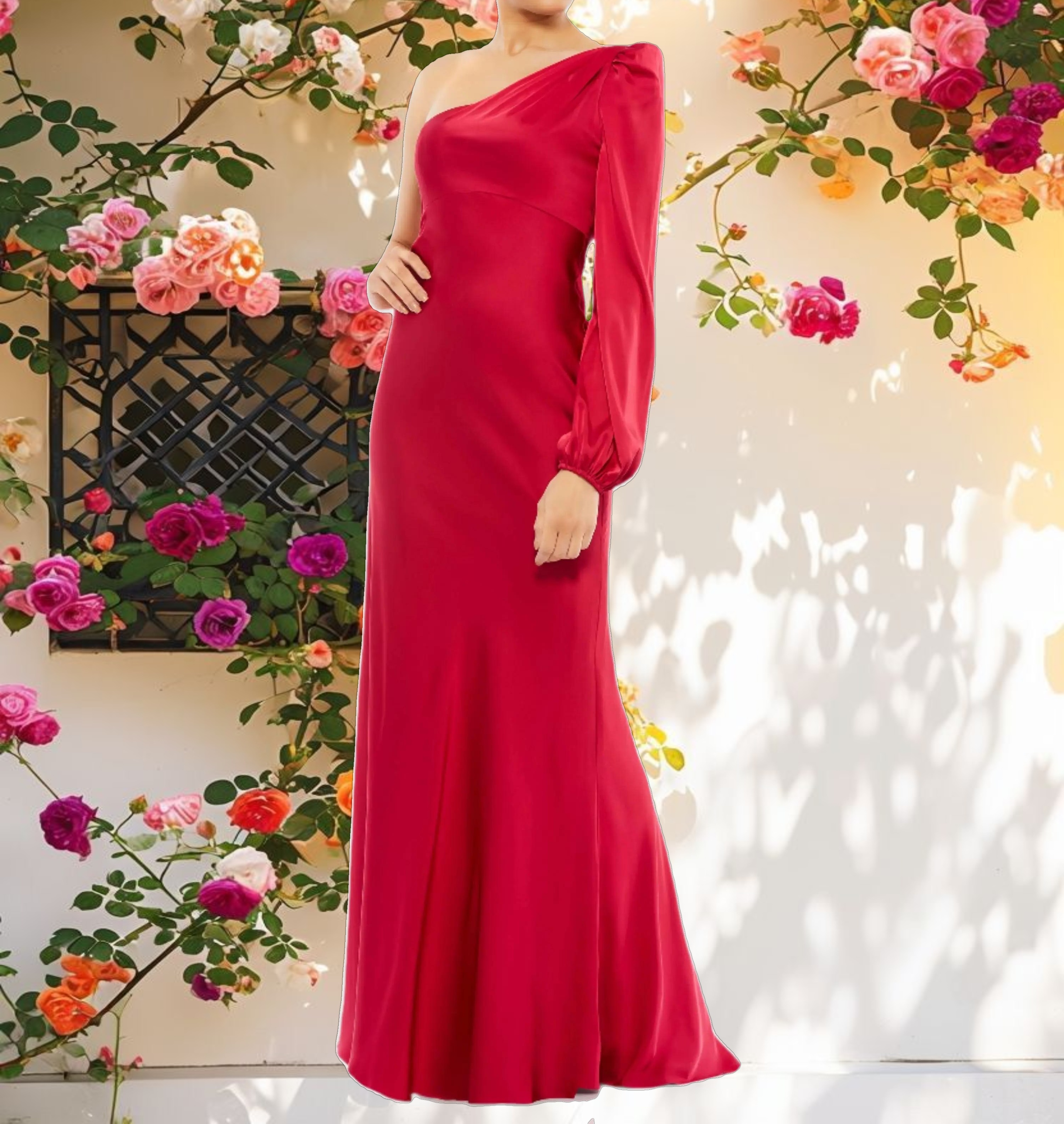 One Shoulder Blouson Sleeve Gown