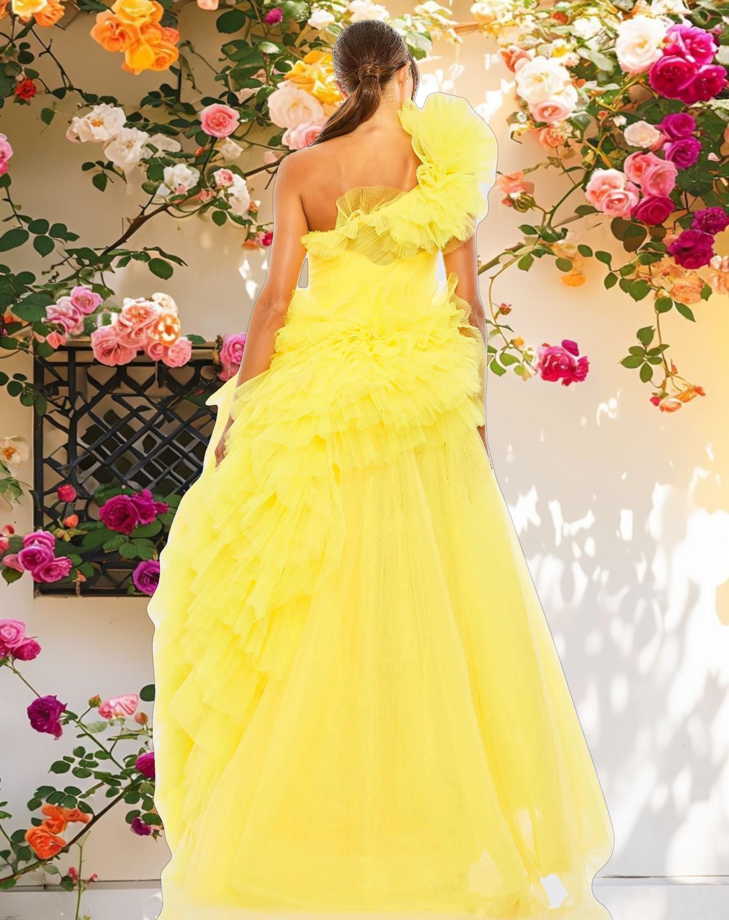 Pink Tulle Ruffled One Shoulder Dress