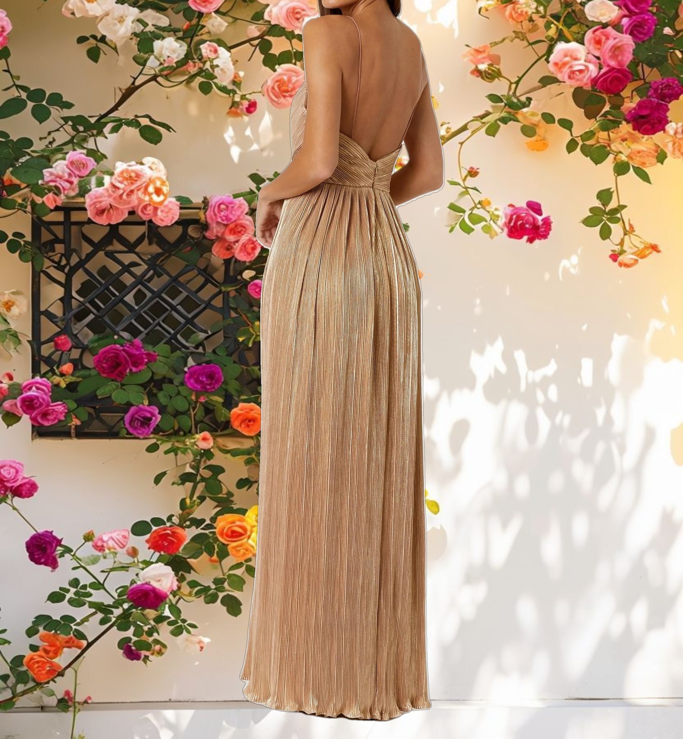 Gold Metallic Ruched A Line Gown
