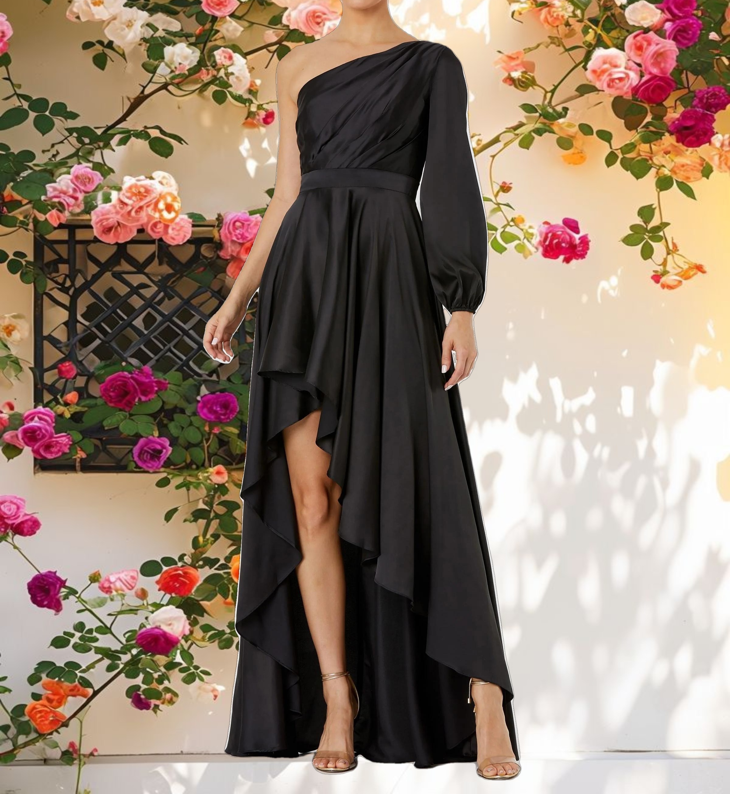 High Low One Shoulder Flowy Gown