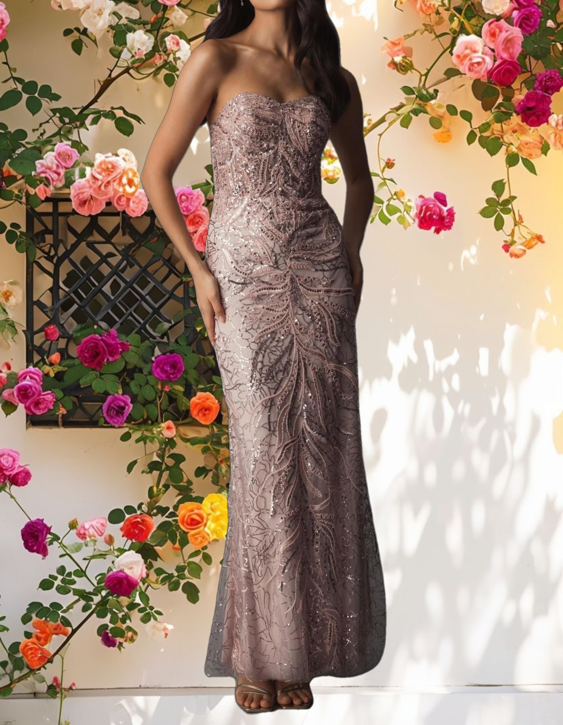 Pink Strapless Embellished Trumpet Gown