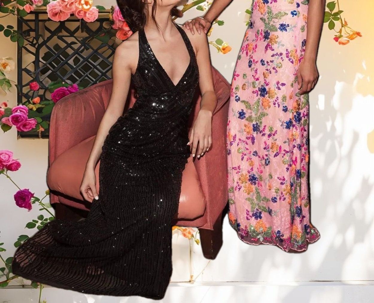 Pink Embellished Lace Strappy Column Gown