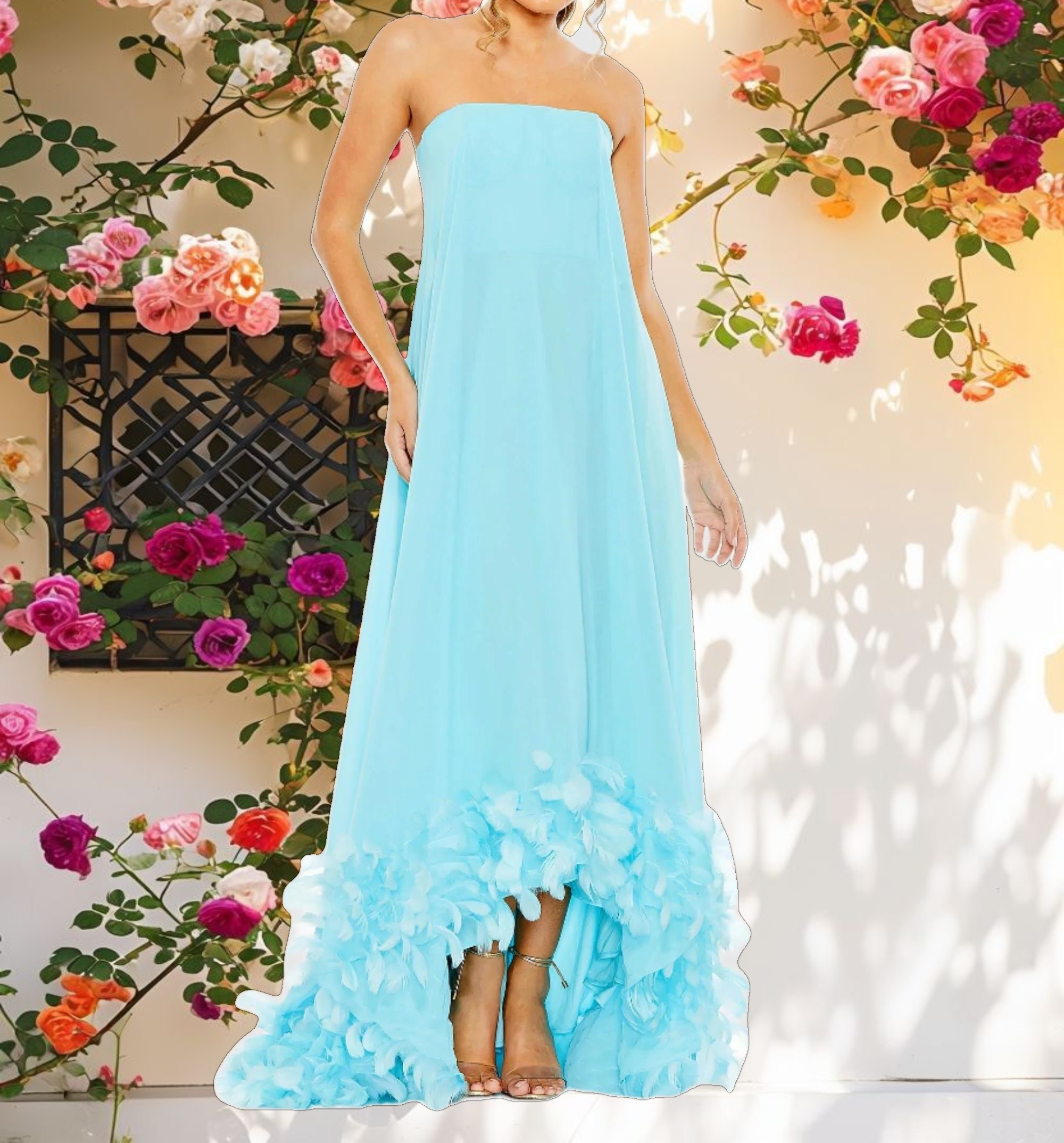 Sleeveless Flowy Feather Hem Dress