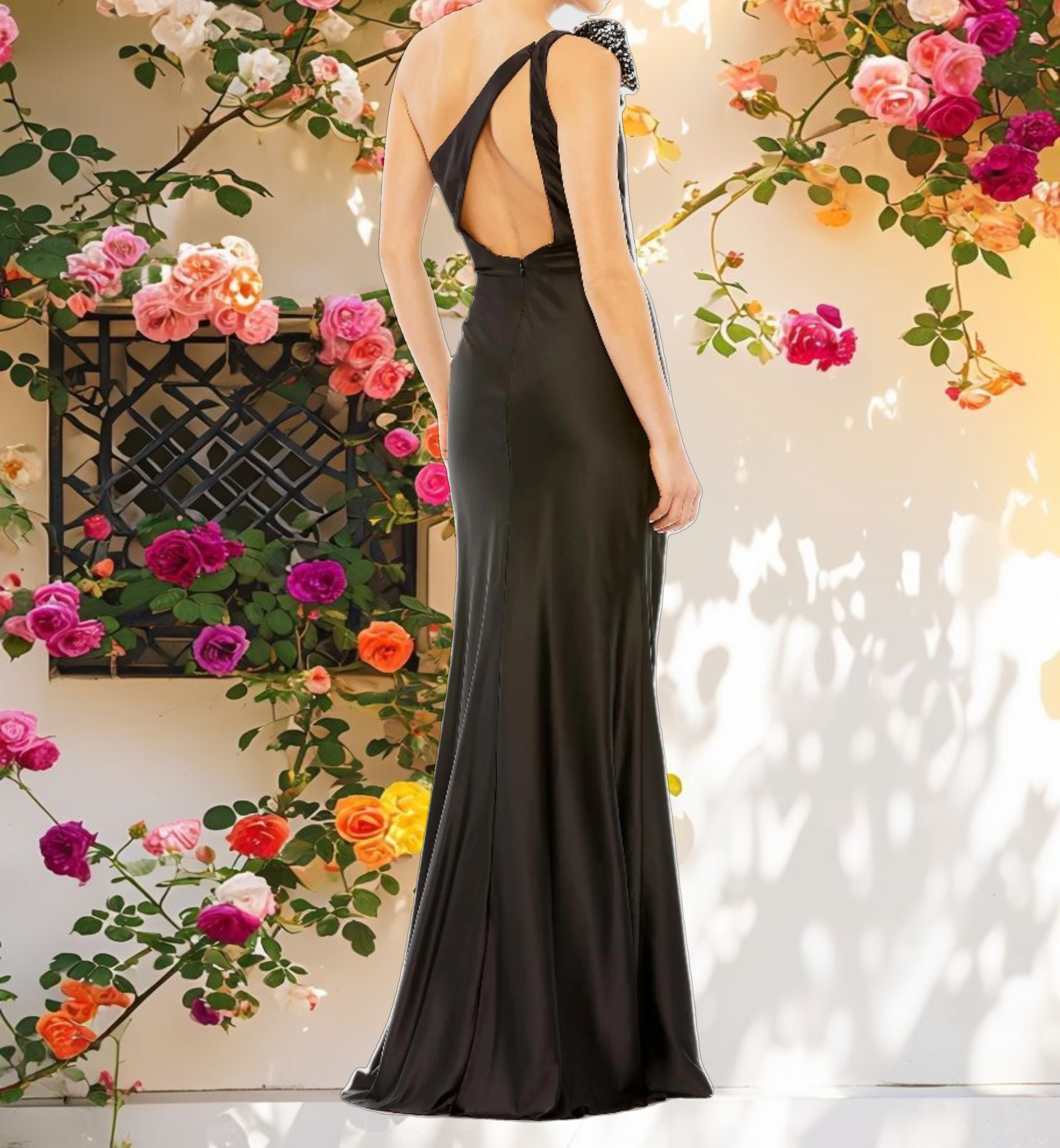 Stitched Bow Detail One Shoulder Dress