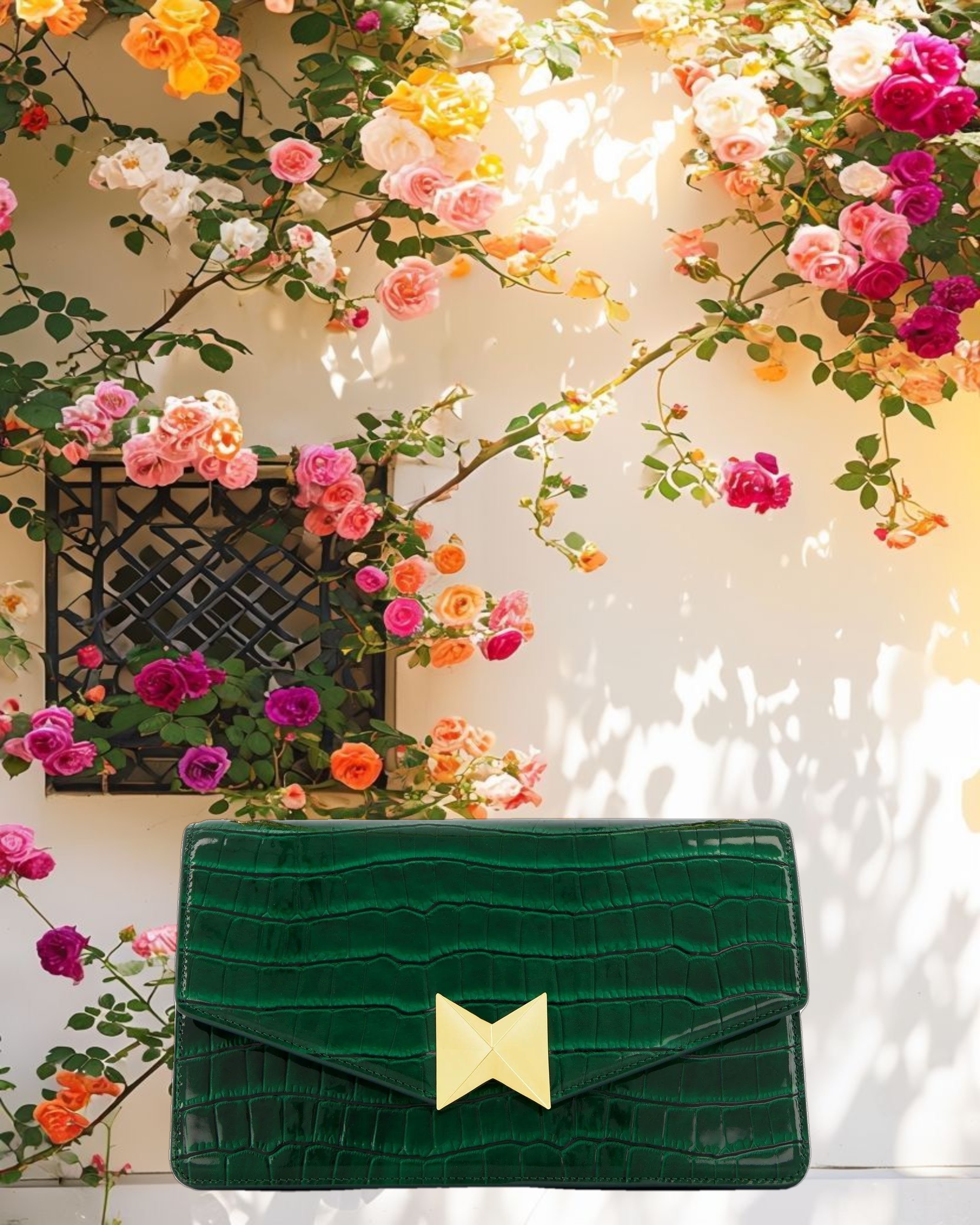 Crocodile Leather Shoulder Bag With Gold Hardware