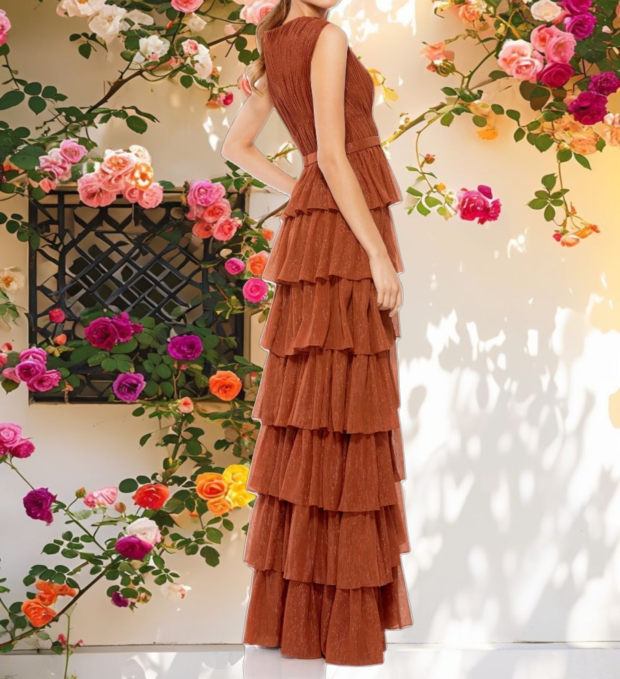 Maxi Sparkly Ruffle Layered Gown