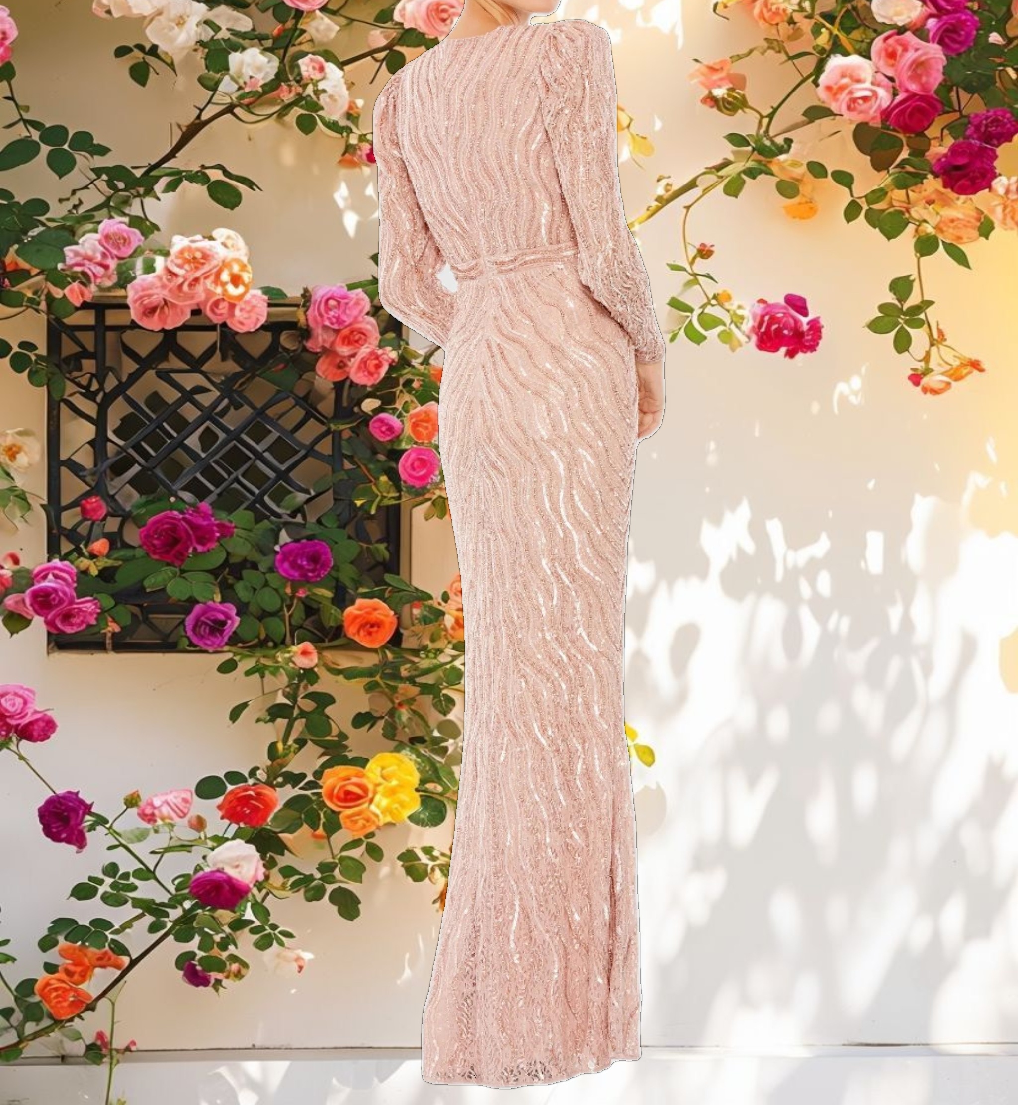 Puff Sleeve Trumpet Evening Gown