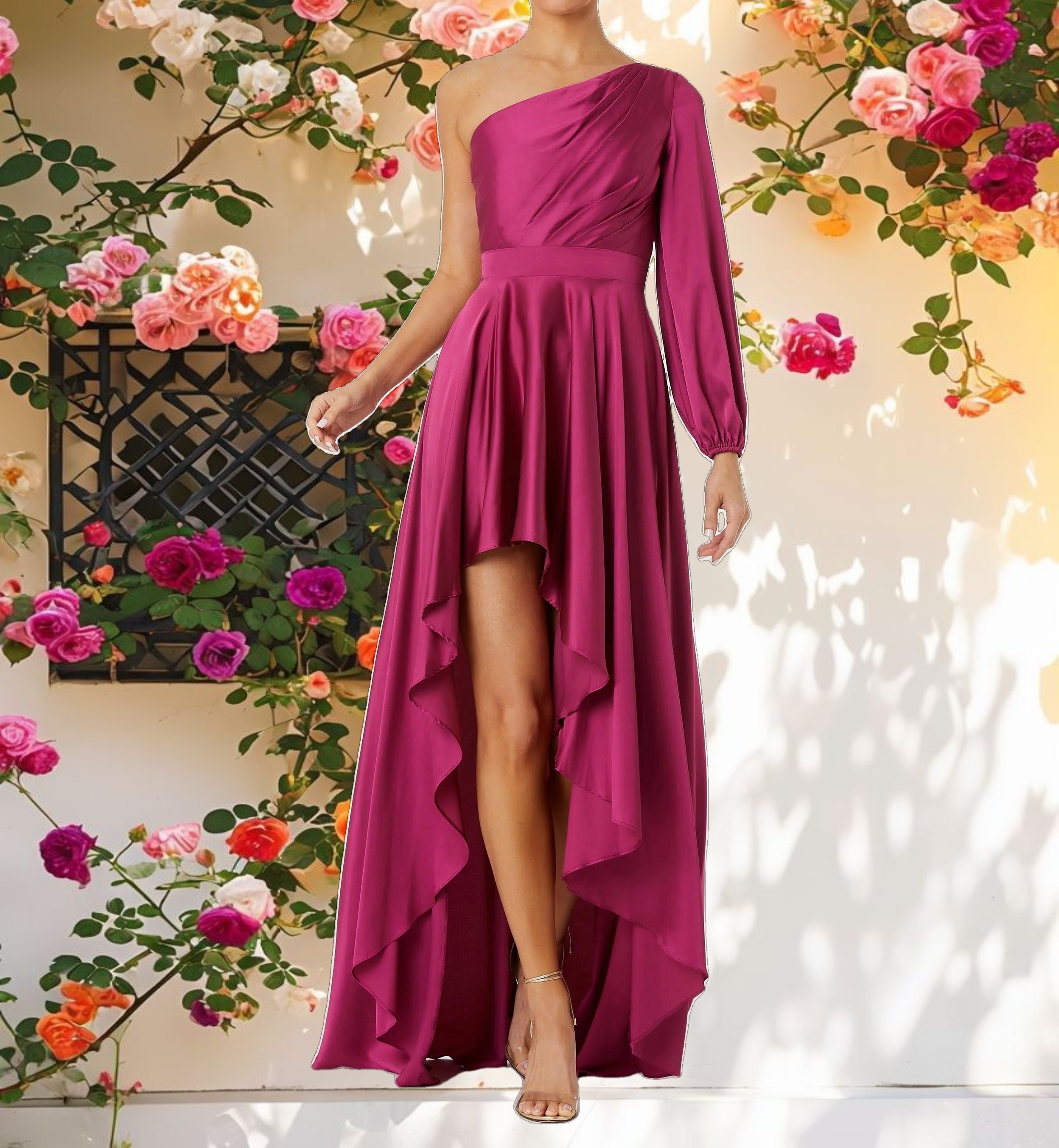 High Low One Shoulder Flowy Gown