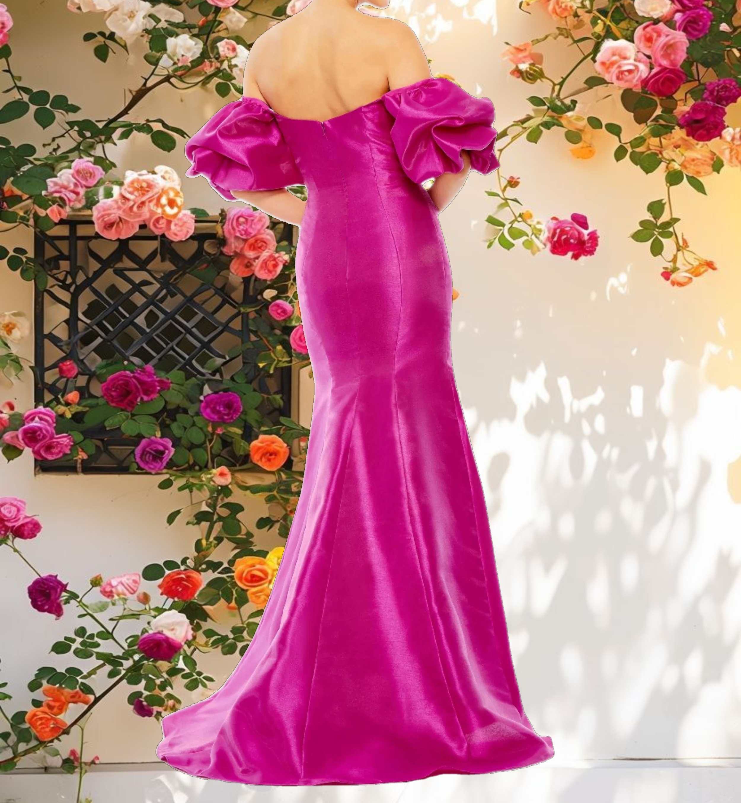 Pink Sweetheart Off The Shoulder Puff Sleeve Gown