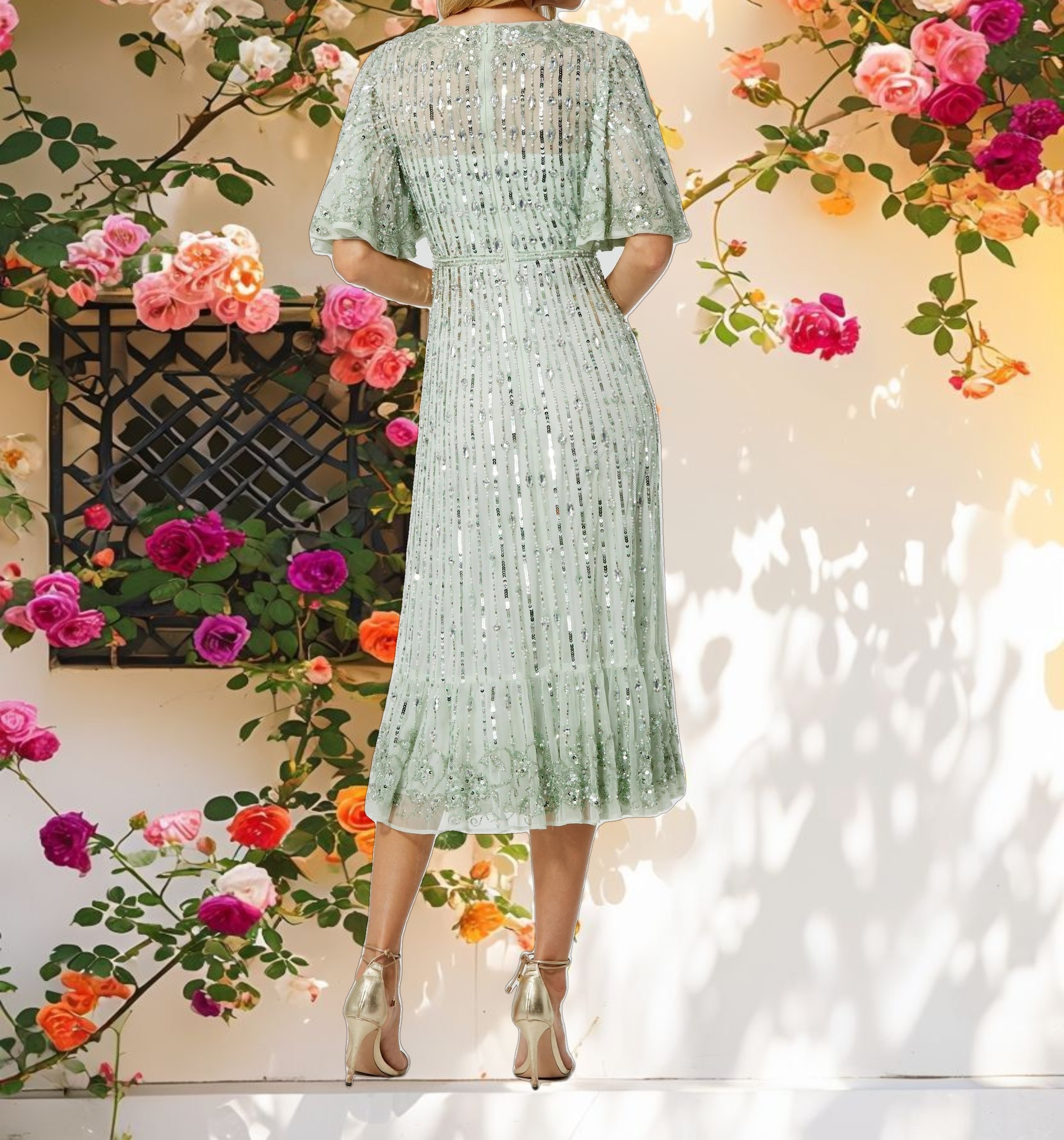 Flounce Sleeve Midi Dress