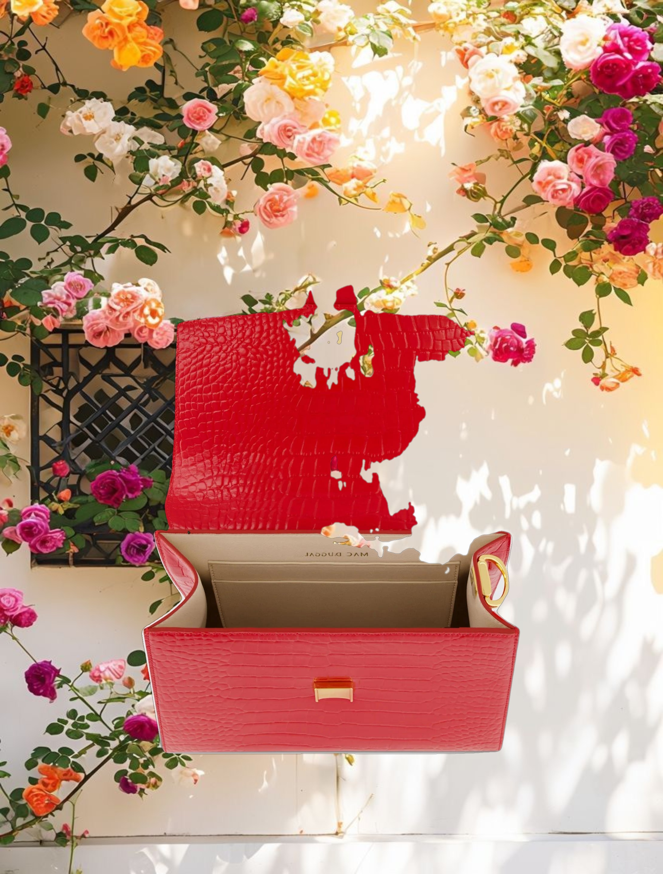 Buckled Medium Croco Leather Handbag with Detachable Strap