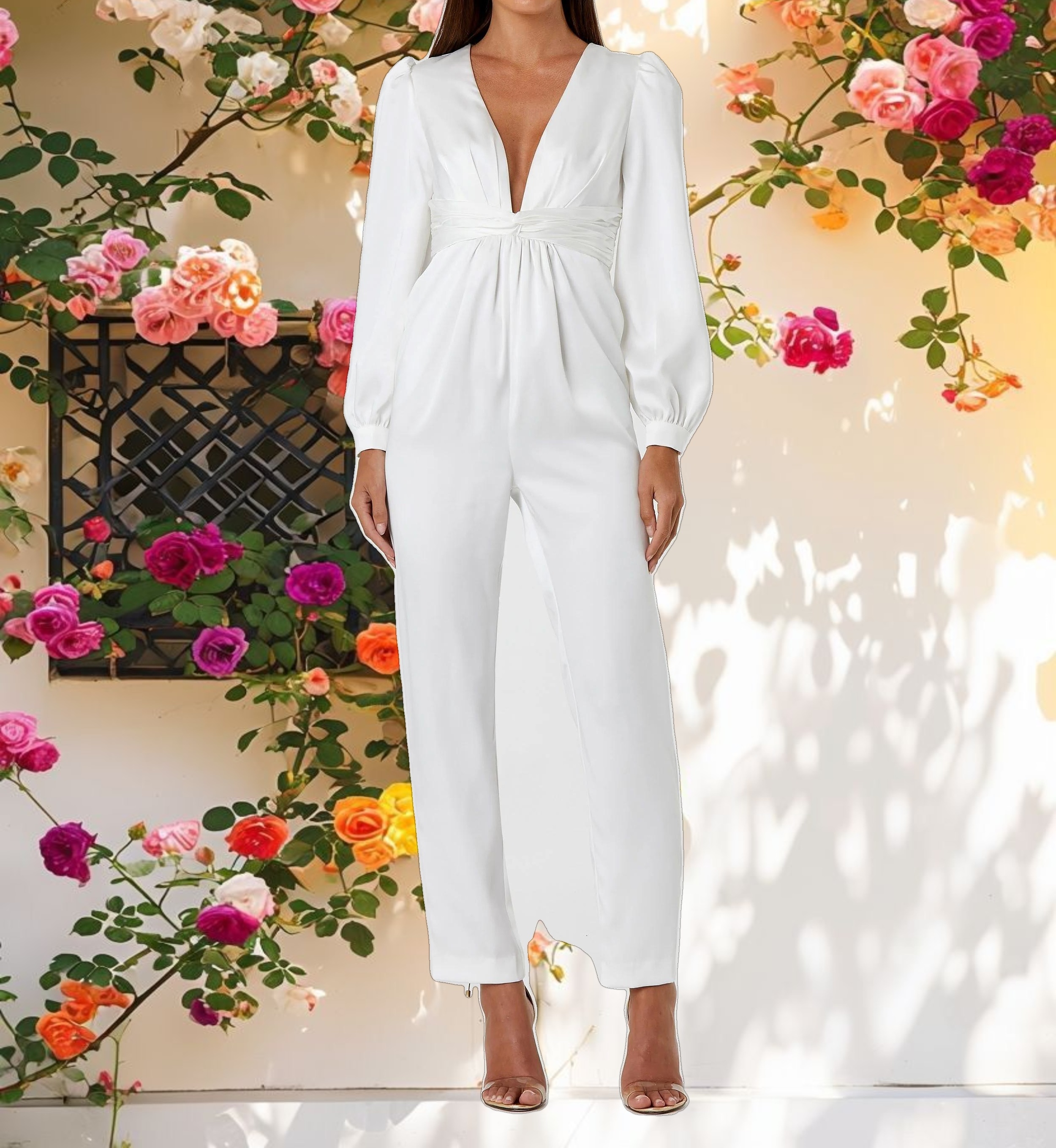 Twist Puff Sleeve V Neck Jumpsuit