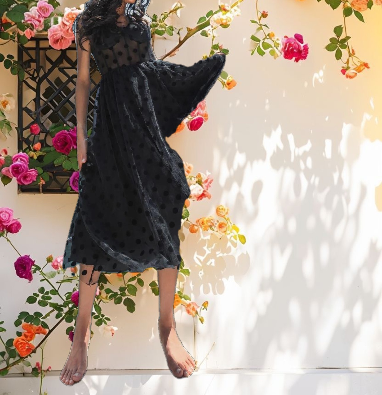 Polka Dot Net Bustier A Line Midi Dress