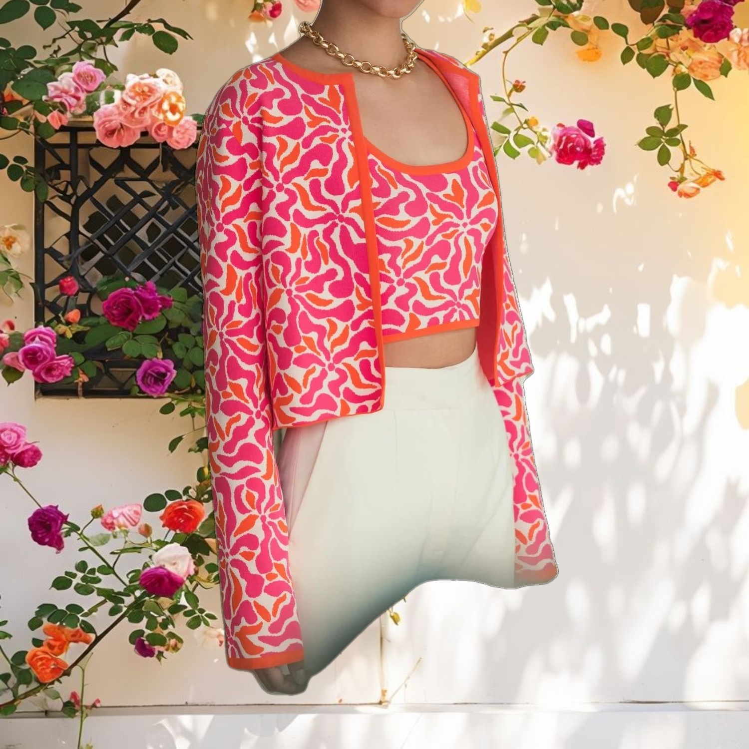 Long Sleeve Knit Floral Cardigan