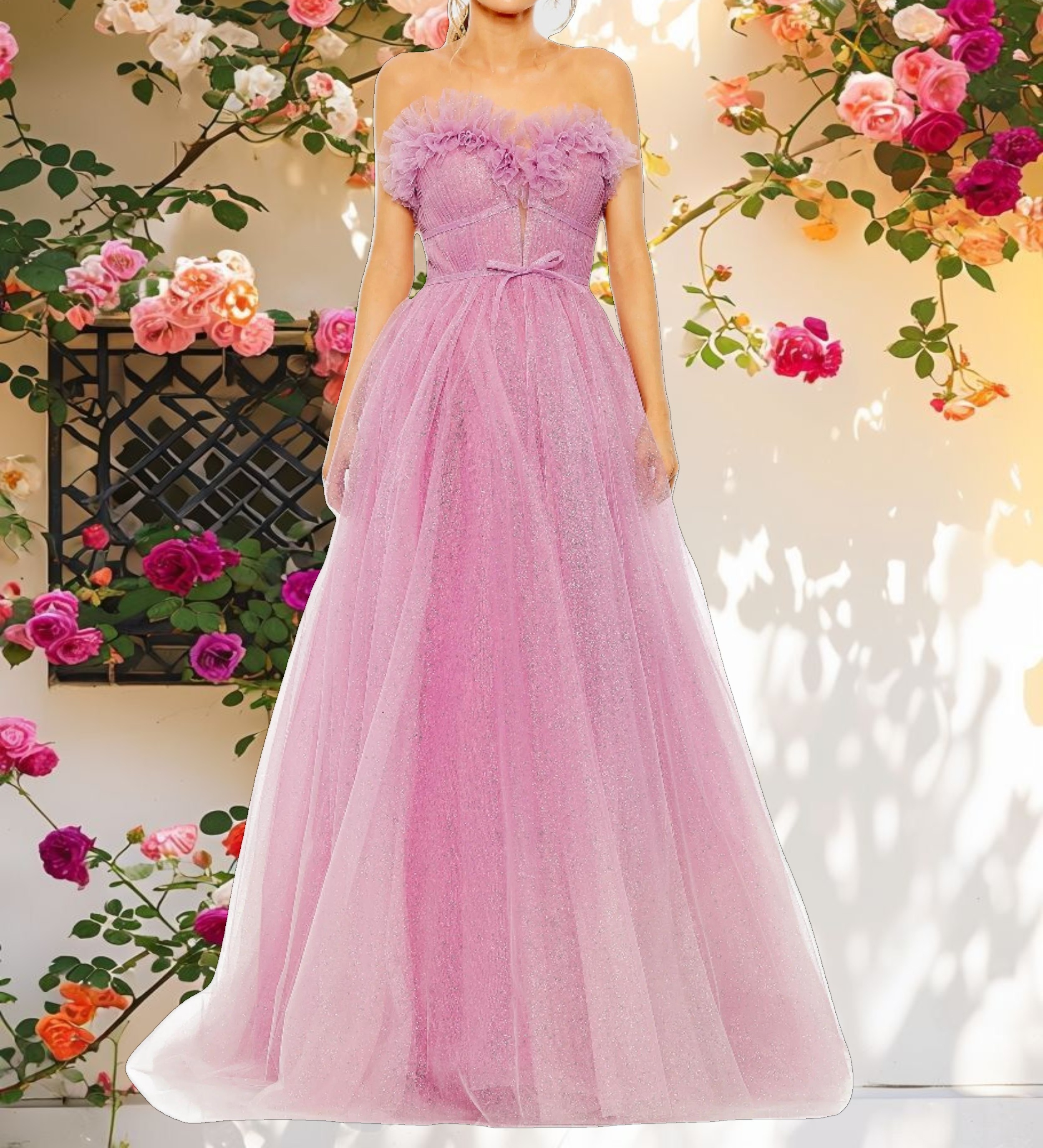 Purple Strapless Glitter Tulle Gown