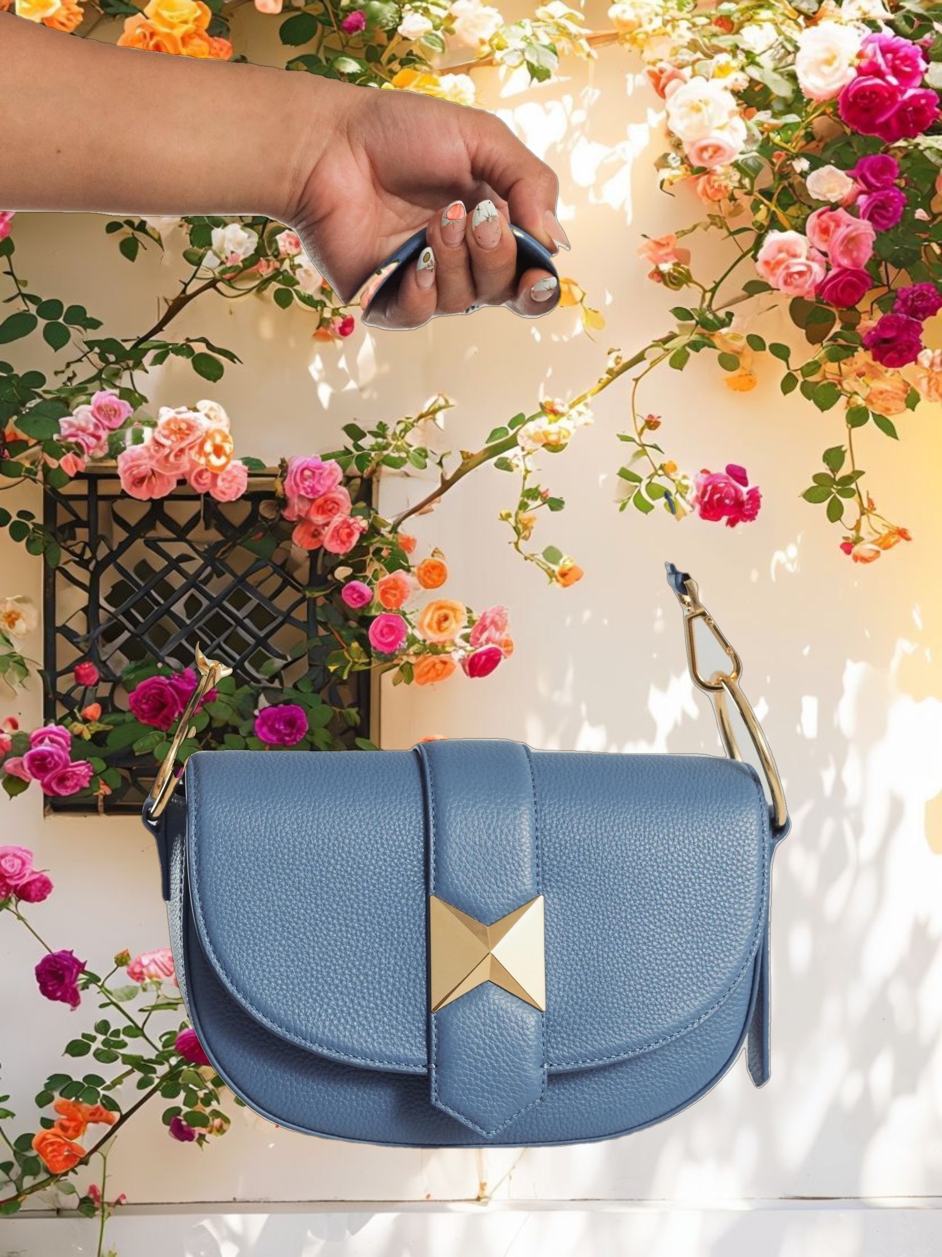 Grain Leather Saddle Bag With Gold Hardware