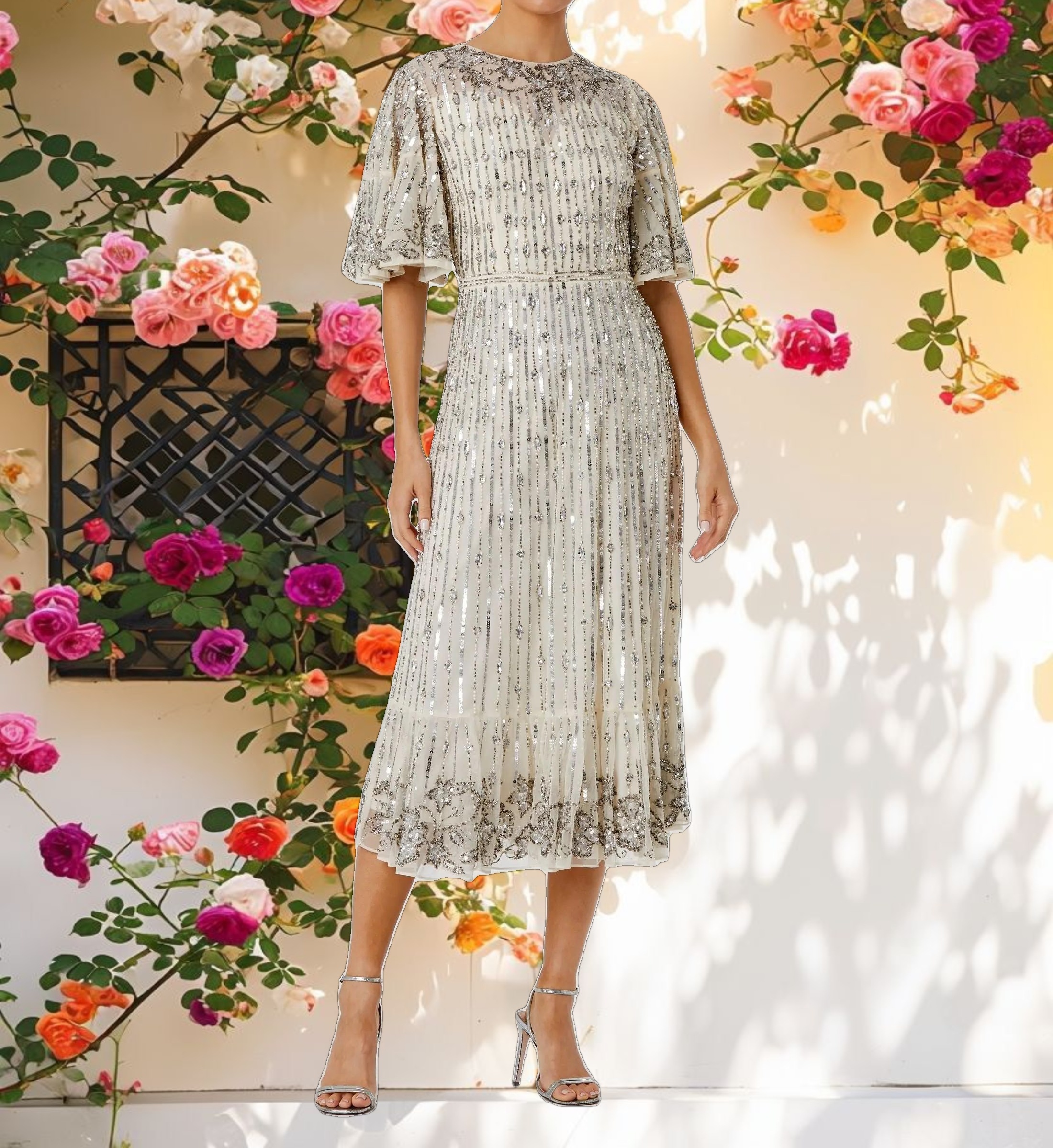 Flounce Sleeve Midi Dress