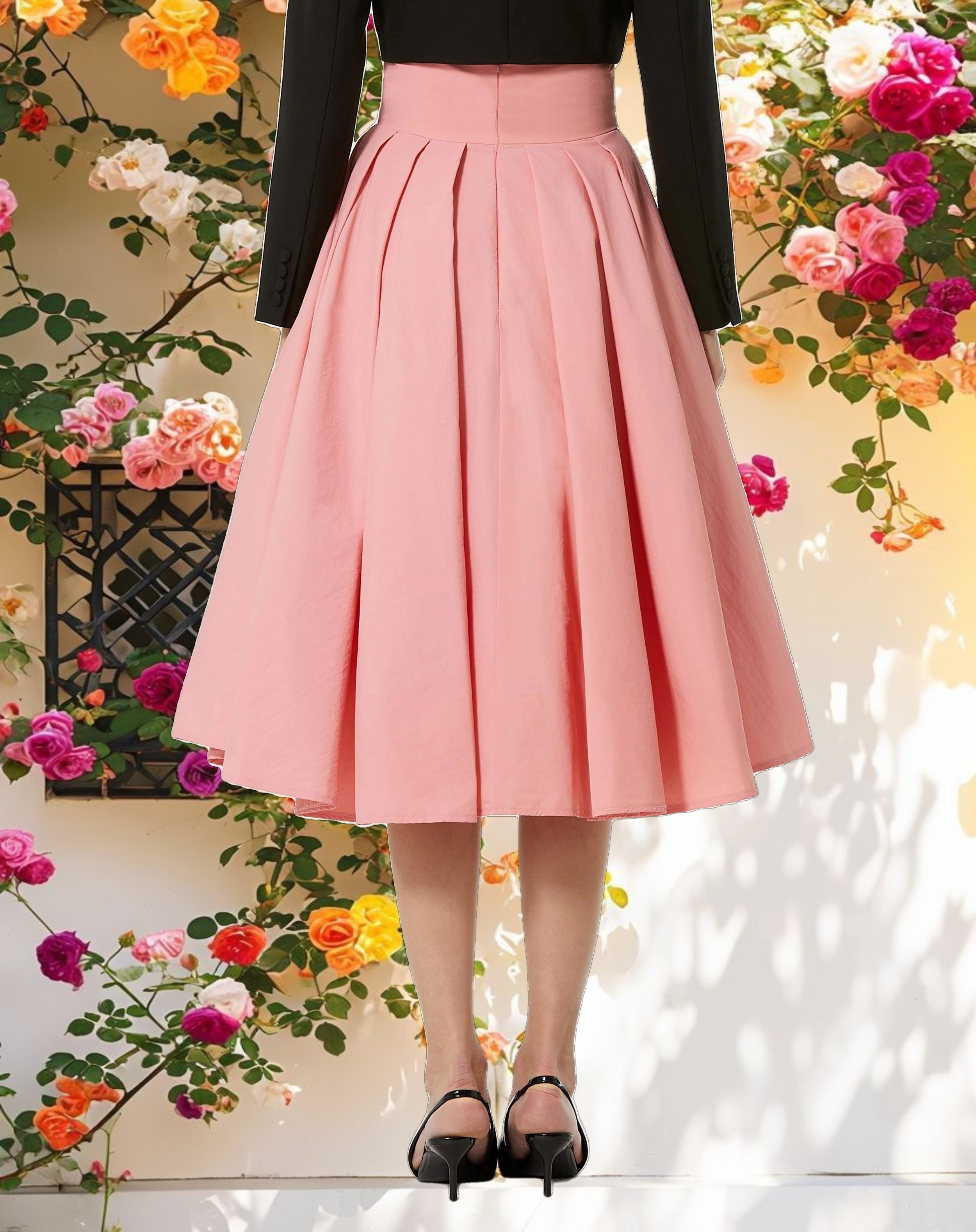 Bubbly Faille High Waisted Midi Full Circle Skirt