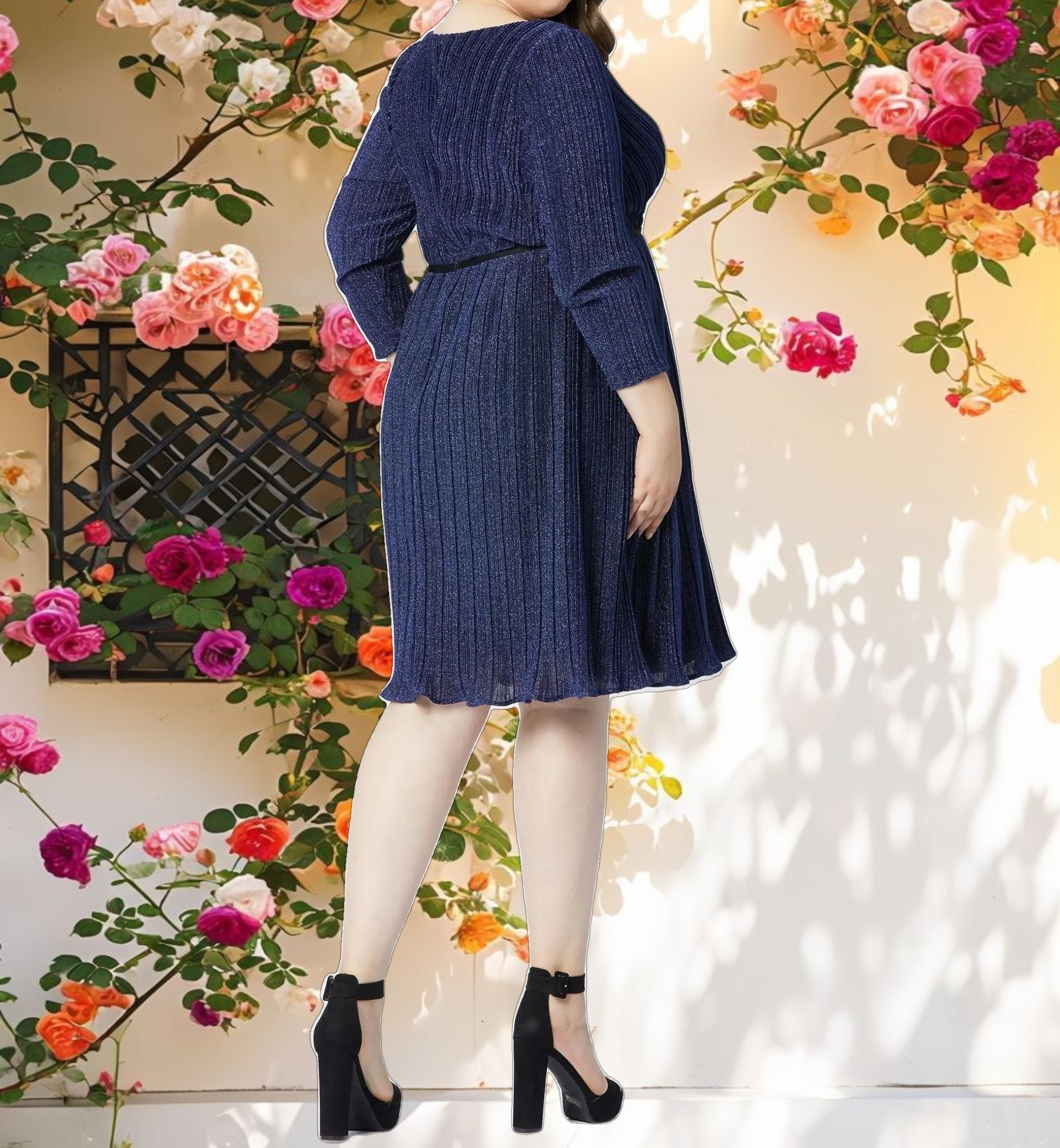 Navy Shimmering Faux Wrap Cocktail Dress (Plus)