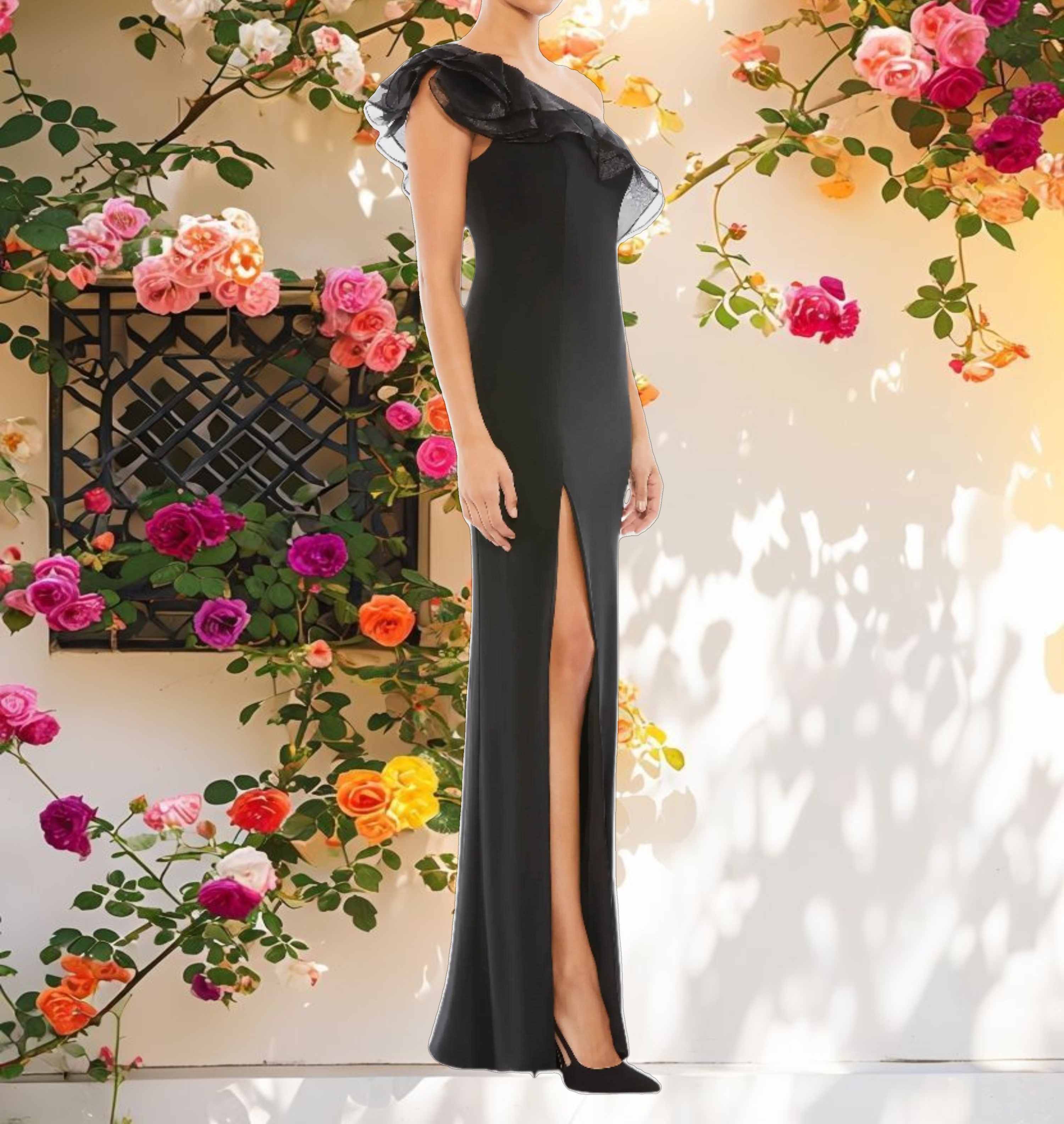 Black Ruffle Evening Gown