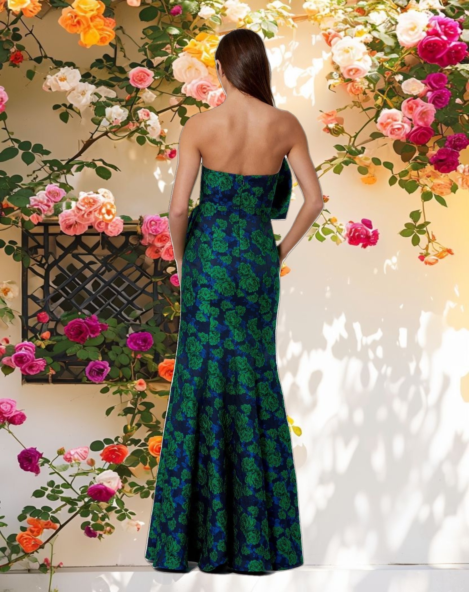 Strapless Brocade Fitted Gown