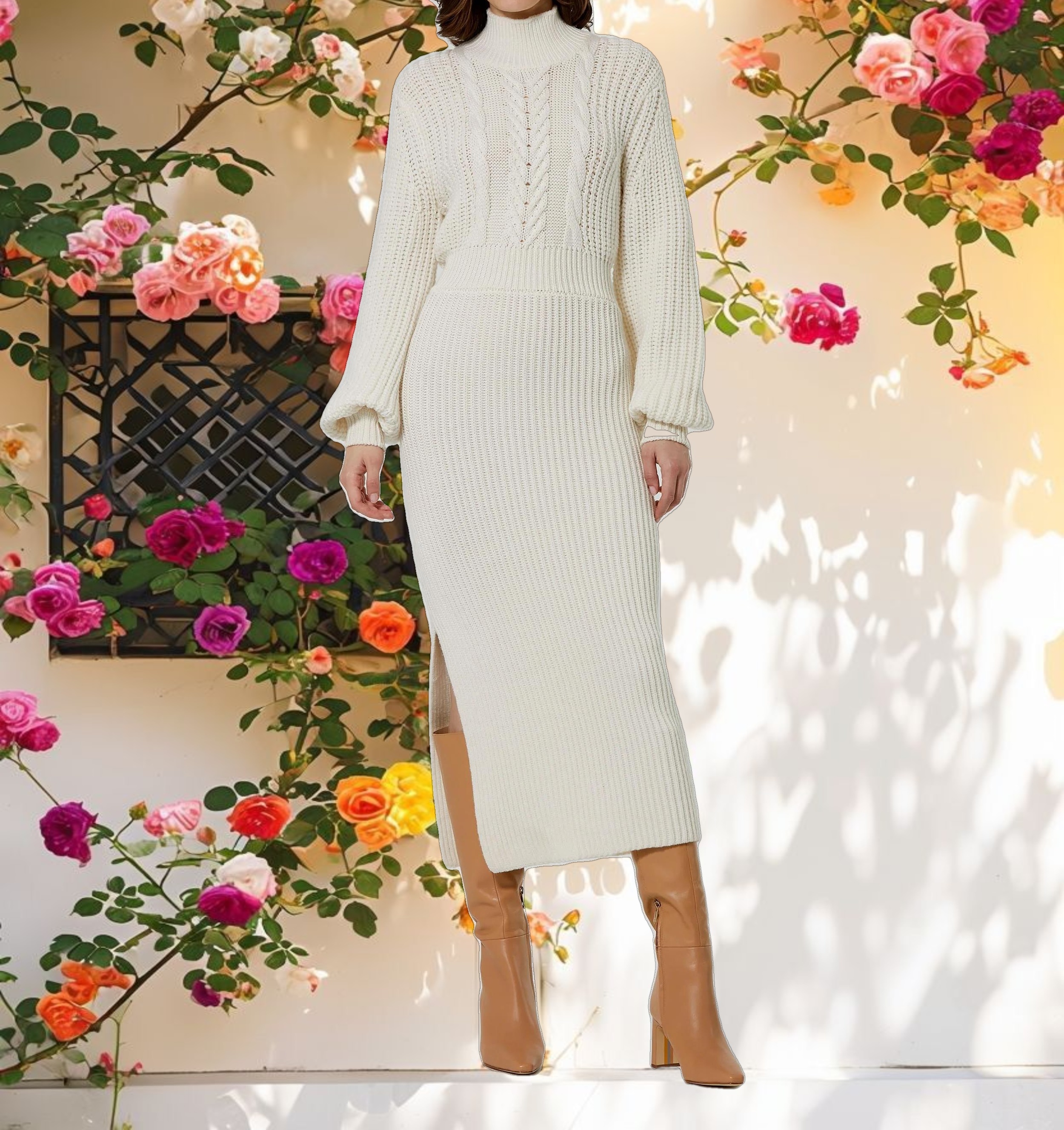 Soft Knit Long Sleeve Midi Dress