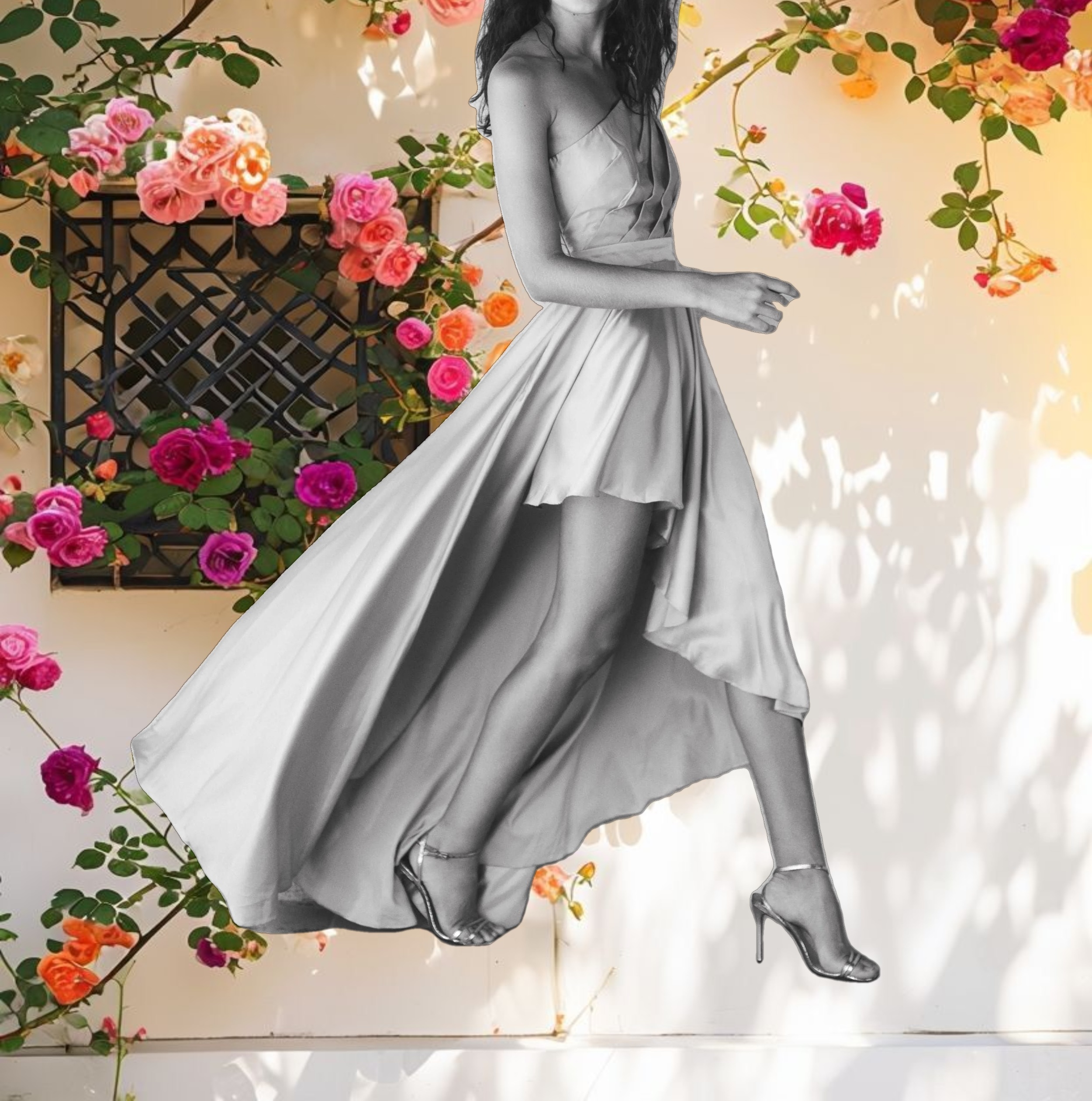 Blue Long Sleeve One Shoulder Satin High Low A line Gown