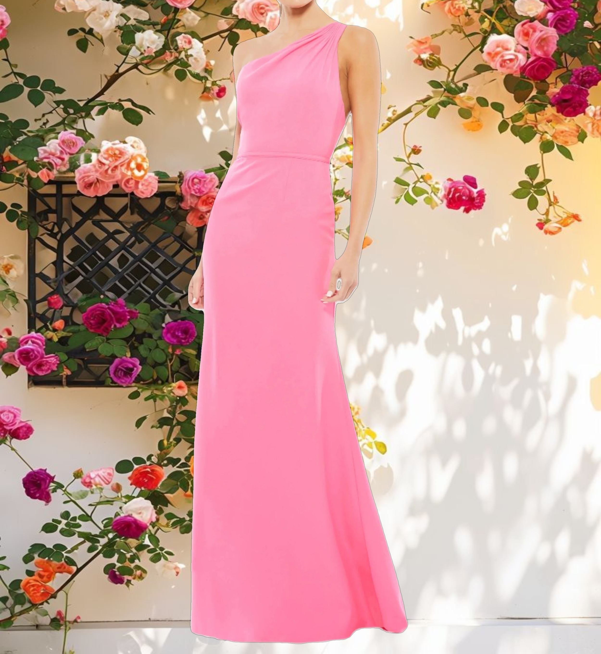 Pink One Shoulder Jersey Mermaid Gown