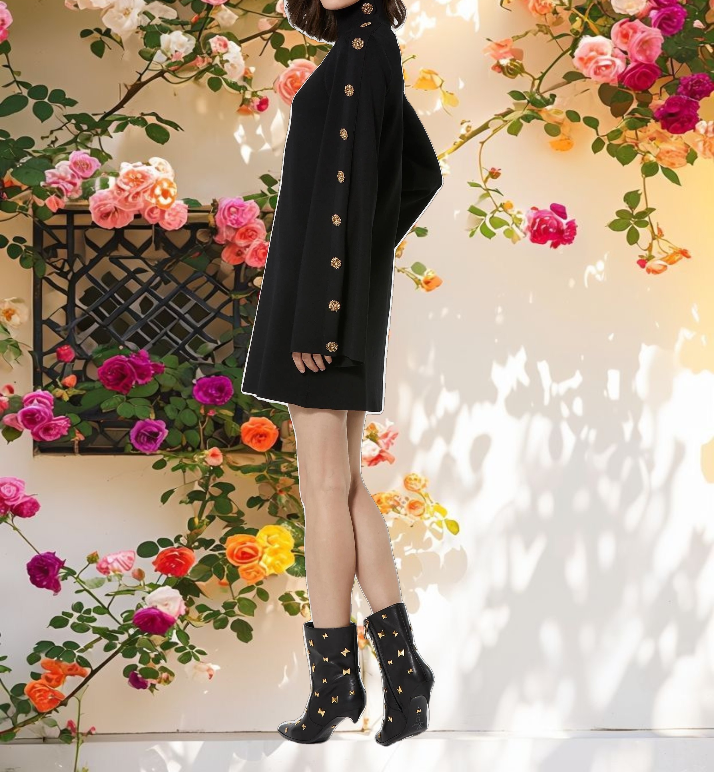 Black Long Sleeve Mini Knit Dress With Sleeve Detail